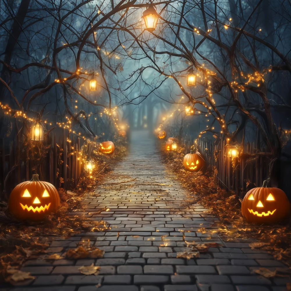 Halloween Glowing Jack-O’-Lantern Pathway with Lanterns Halloween Photography Backdrop UK TWW58-42