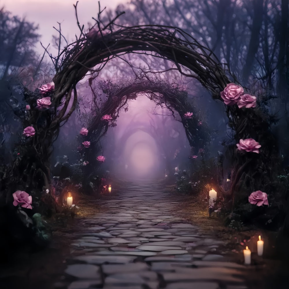 Halloween Enchanted Candlelit Rose Arch Pathway Halloween Backdrop UK TWW58-5