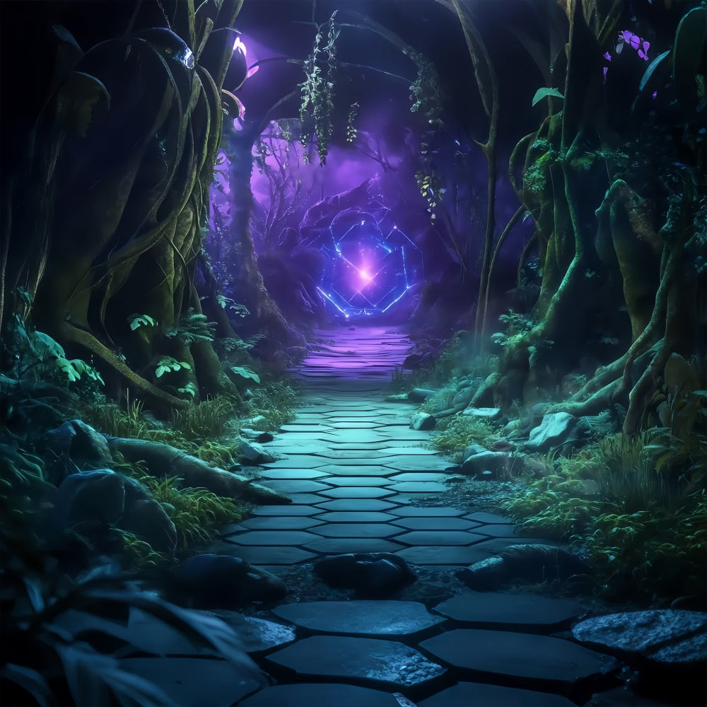 Halloween Mystical Forest Path with Glowing Portal Halloween Backdrop UK TWW58-50