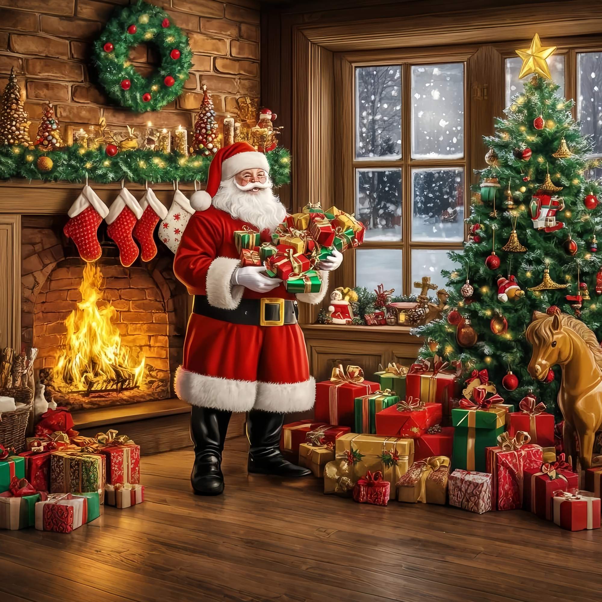 Santa Backdrops Santa Fireplace Gift Pile Christmas Backdrops for Photography UK TWW58-57