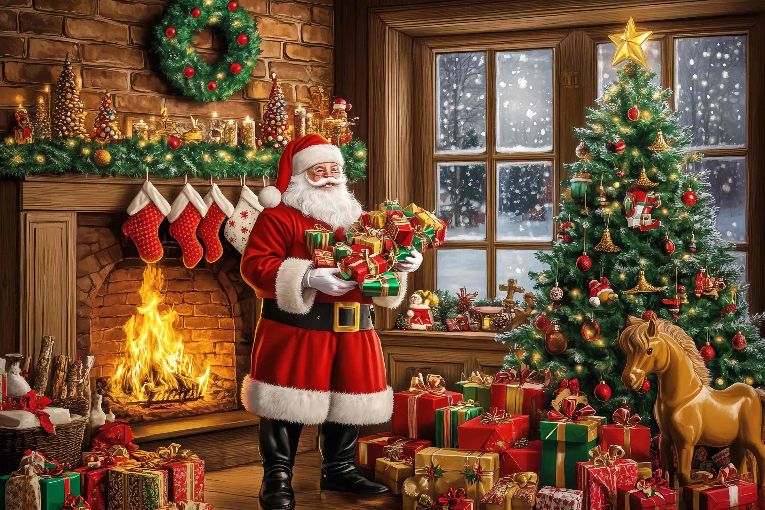 Santa Backdrops Santa Fireplace Gift Pile Christmas Backdrops for Photography UK TWW58-57