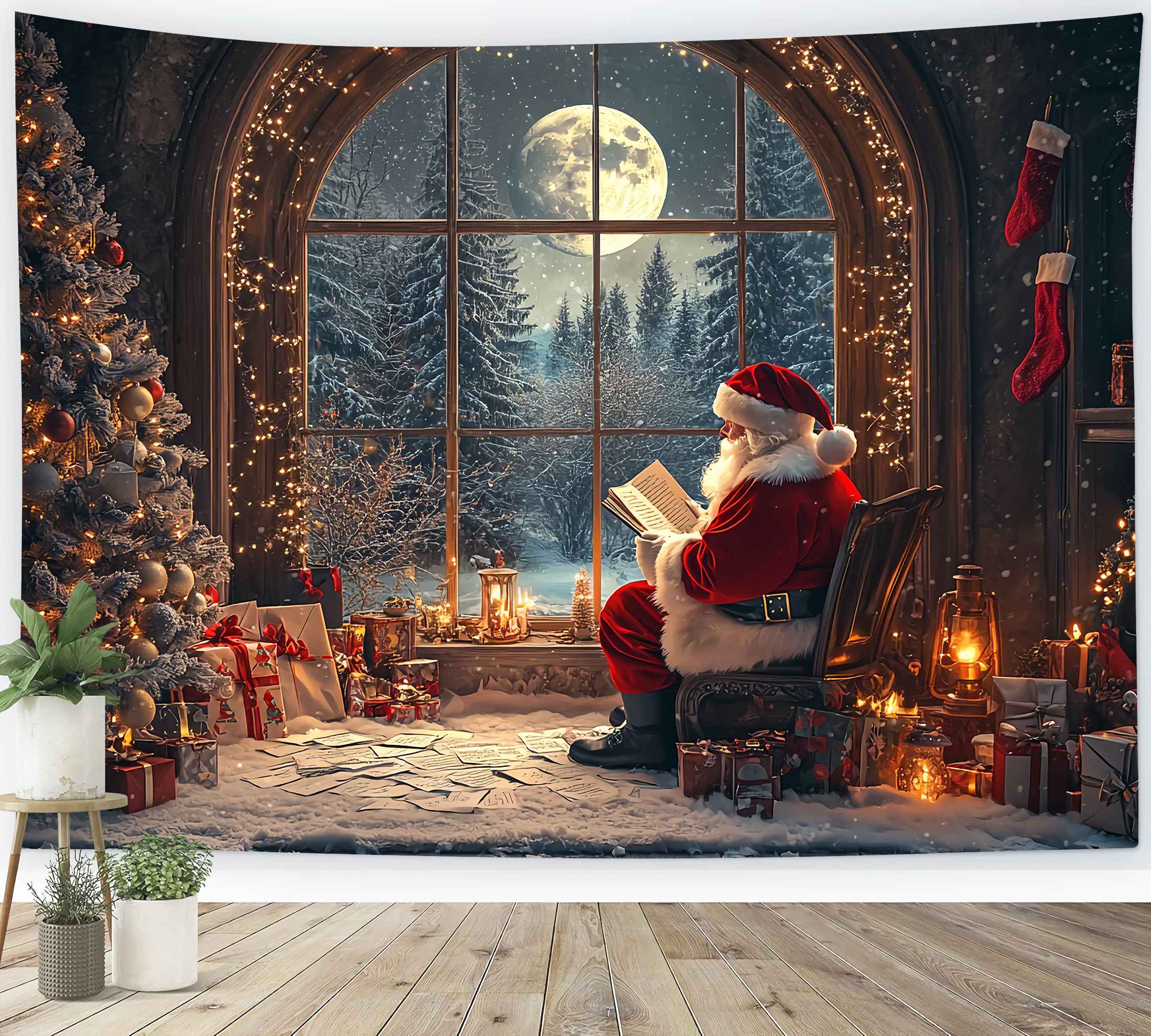 Santa Backdrop Santa Moonlit Window Reading Christmas Backdrop UK TWW58-58