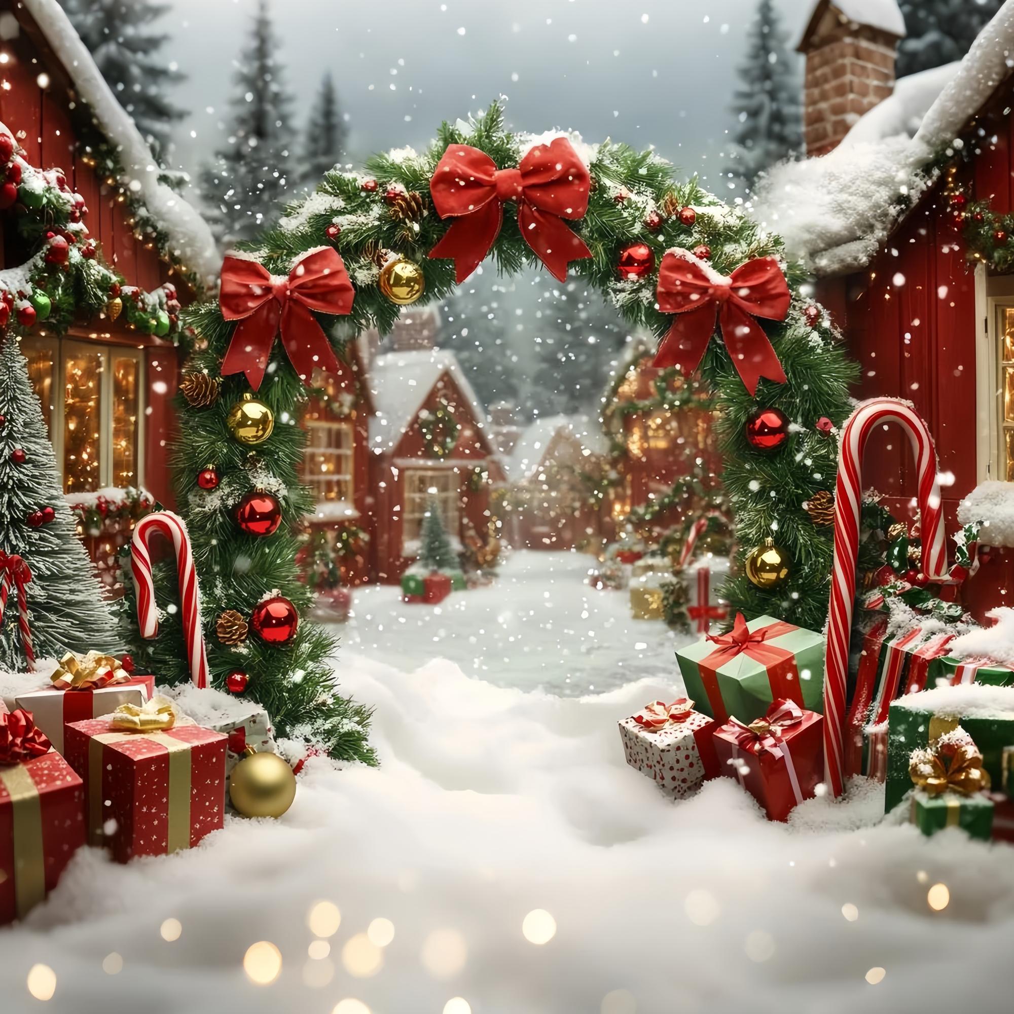 Christmas Village Backdrop Snowy Village Archway Gifts Garland Christmas Backdrop UK TWW58-65