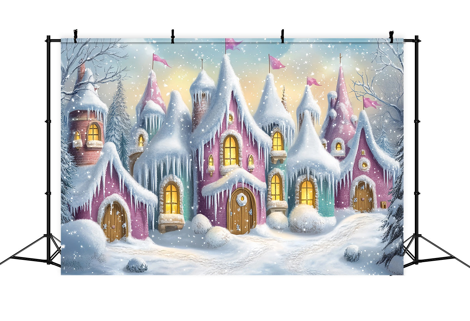 Christmas Village Backdrop Candy Color Icicle Cottage Row Backdrop Christmas UK TWW58-66
