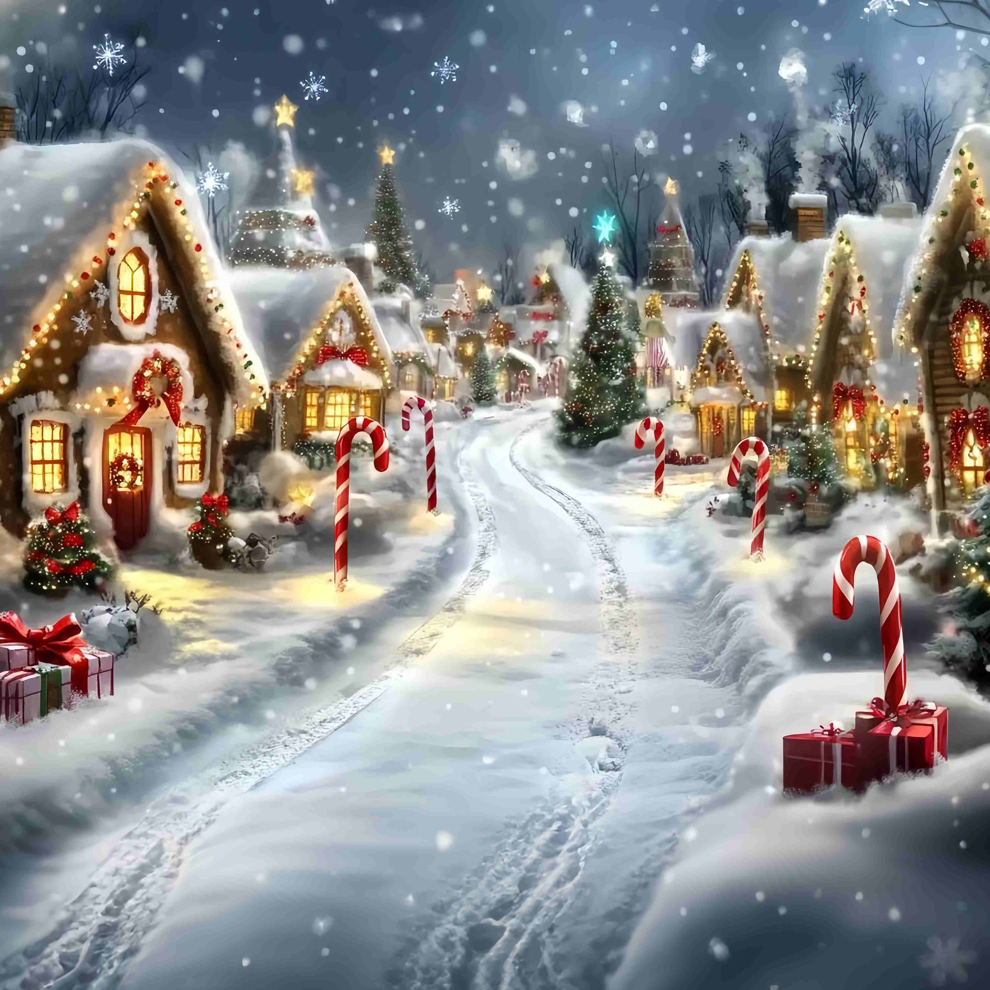 Candyland Christmas Backdrop Gingerbread Cottage Snowy Candy Cane Lane Christmas Backdrops Sale UK TWW58-69