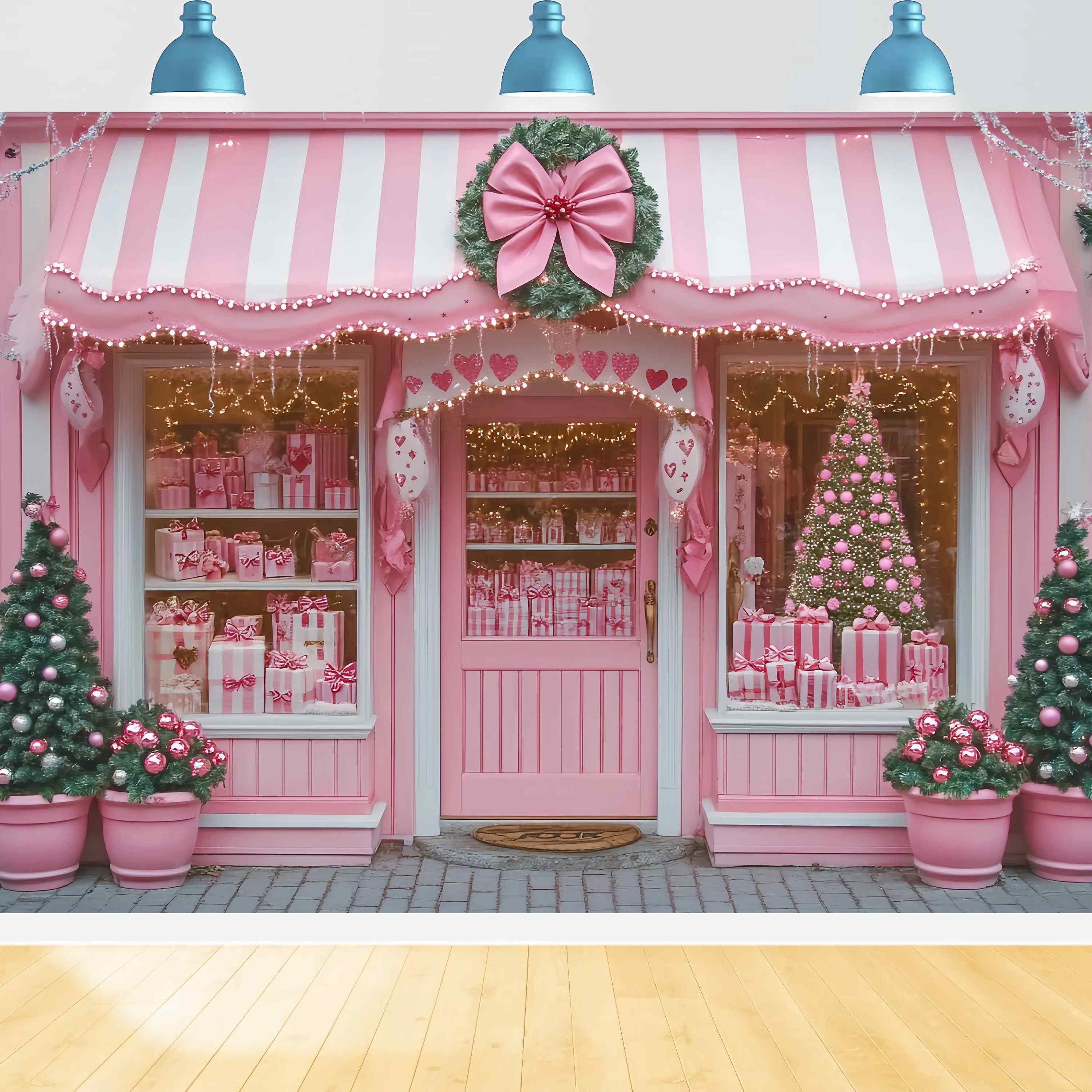 Pink Christmas Backdrop Pink Candy Shop Festive Holiday Display Christmas Backdrops Sale UK TWW58-72