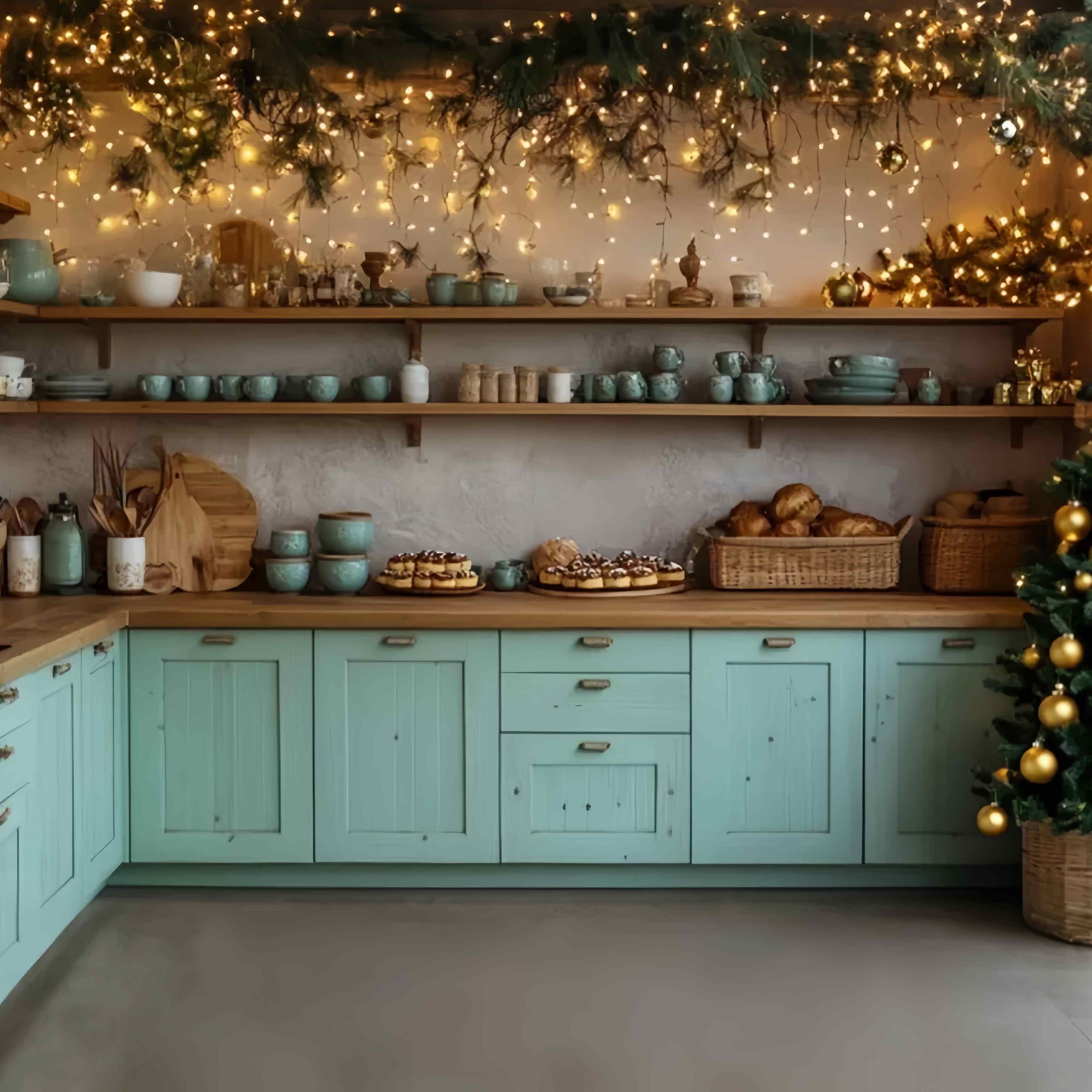 Christmas Kitchen Backdrop Rustic Kitchen Christmas Bakery Decor Christmas Backdrops 10x10 UK TWW58-83