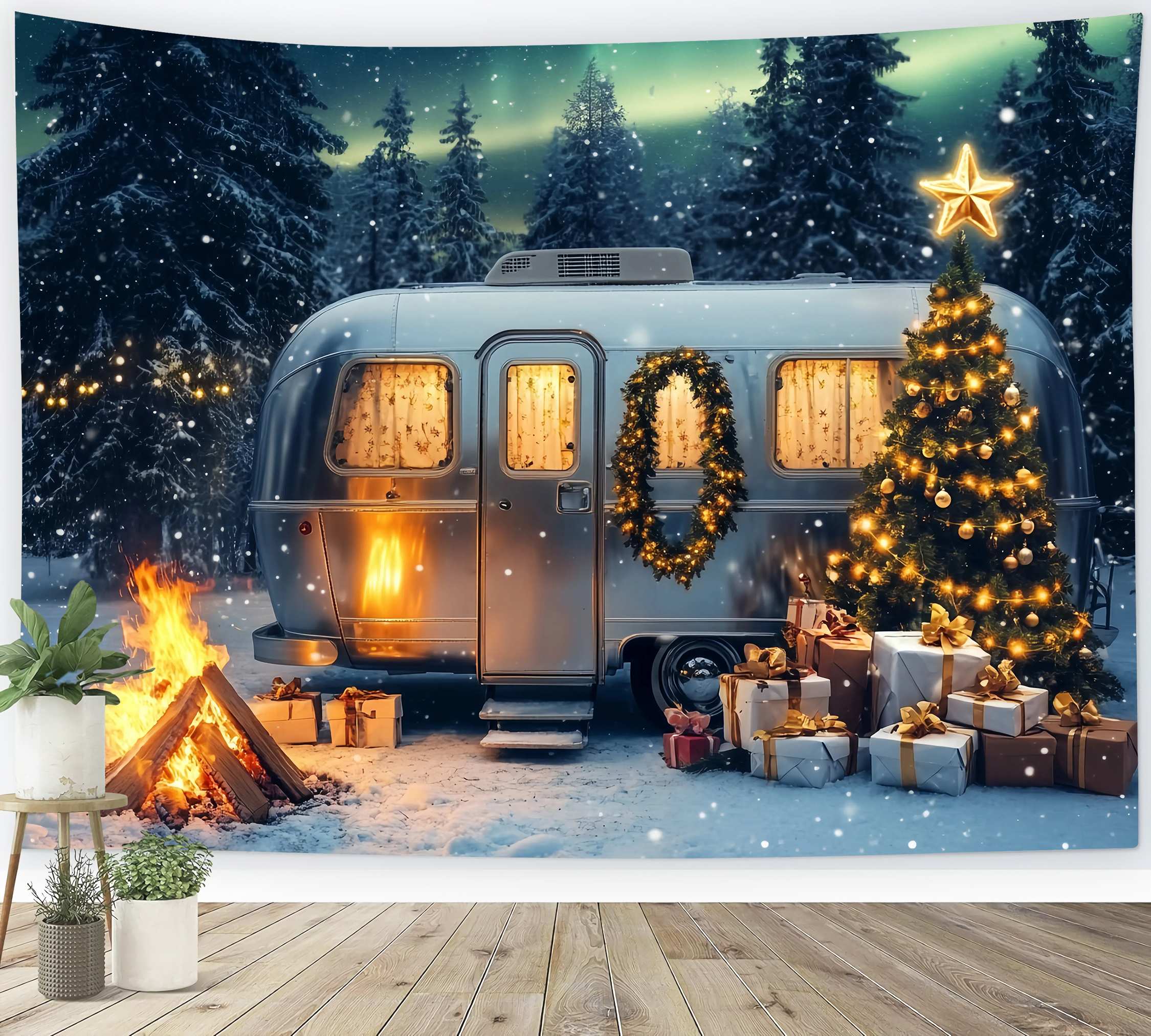 Christmas Tree Farm Backdrop Snowy Camper Christmas Tree Magic Backdrop Christmas UK TWW58-86