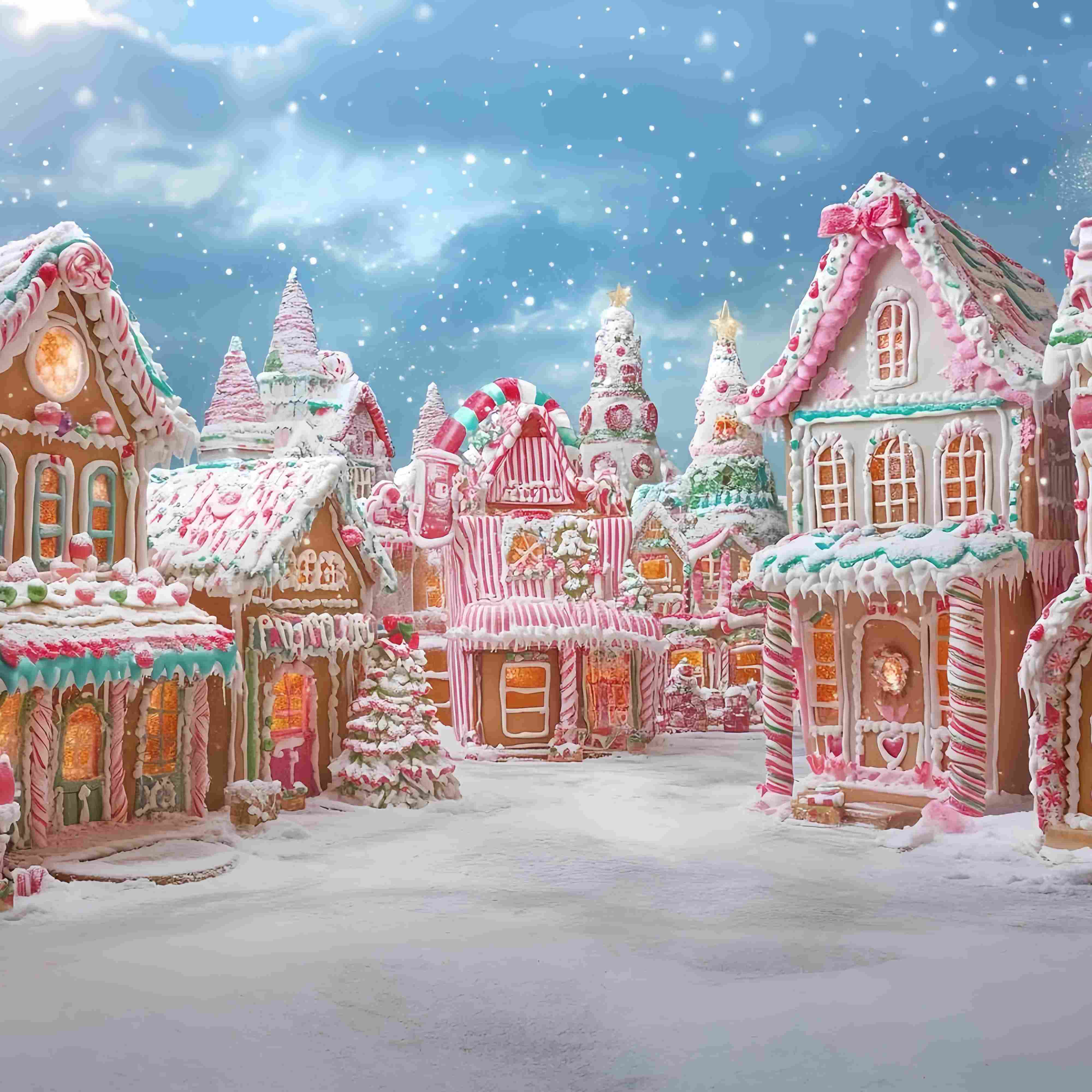 Candyland Christmas Backdrop Candy Cane Gingerbread Village Wonderland Christmas Backdrops for Photos UK TWW58-87