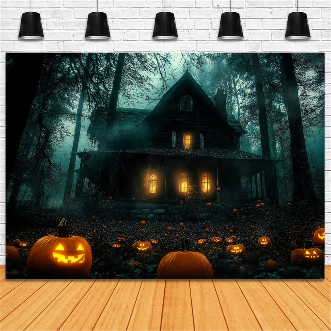 Haunted House Backdrop Pumpkin Path to Haunted Forest House Halloween Backdrops UK TWW58-9