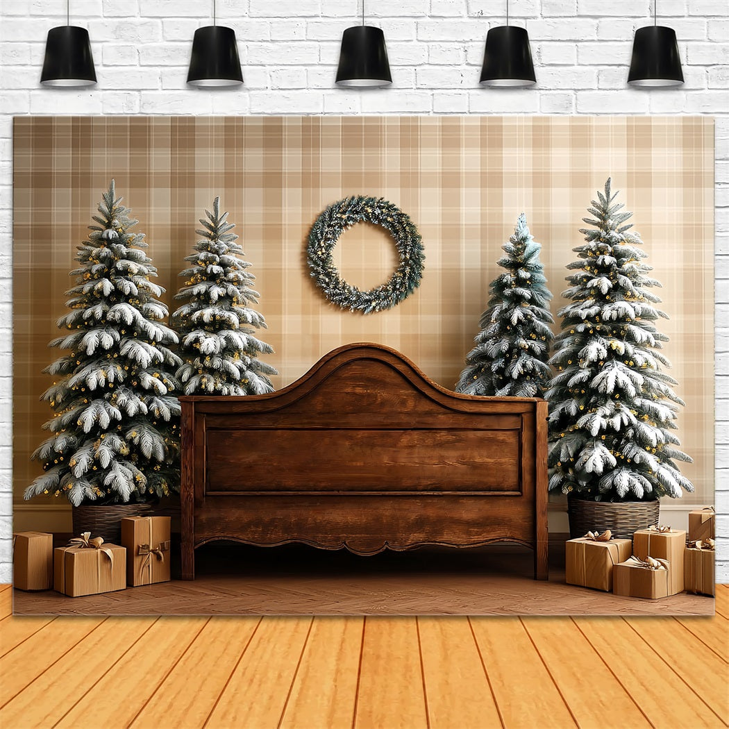 Christmas Headboard Backdrop Frosted Fir Rustic Bed Christmas Backdrops UK TWW59-101