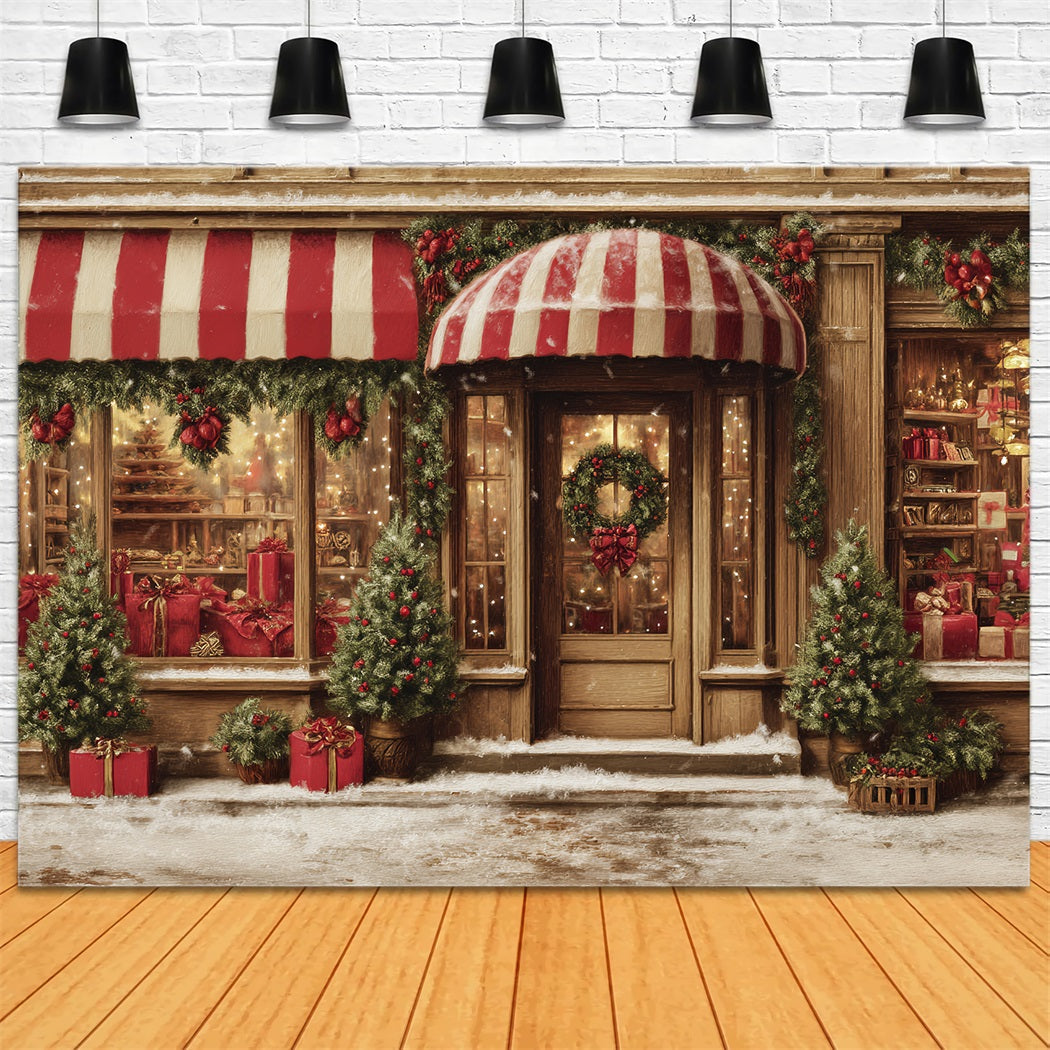 Toy Store Backdrop Candy Cane Gift Shopfront Christmas Photography Backdrops UK TWW59-109