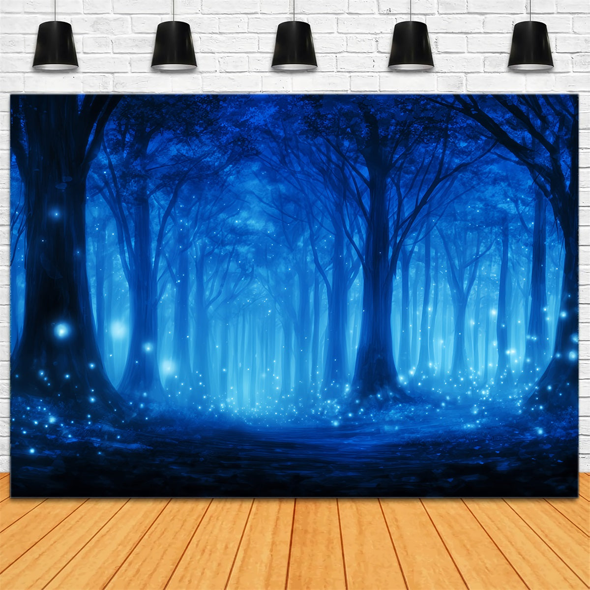 Dark Forest Backdrop Blue Enchanted Firefly Woods Night Forest Backdrop UK TWW59-140