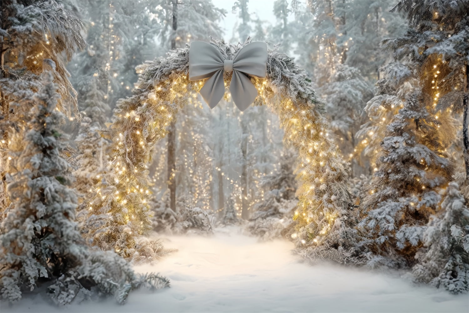 Christmas Forest Backdrop Snowy Arch Twinkling Lights Fantasy Forest Backdrop UK TWW59-145