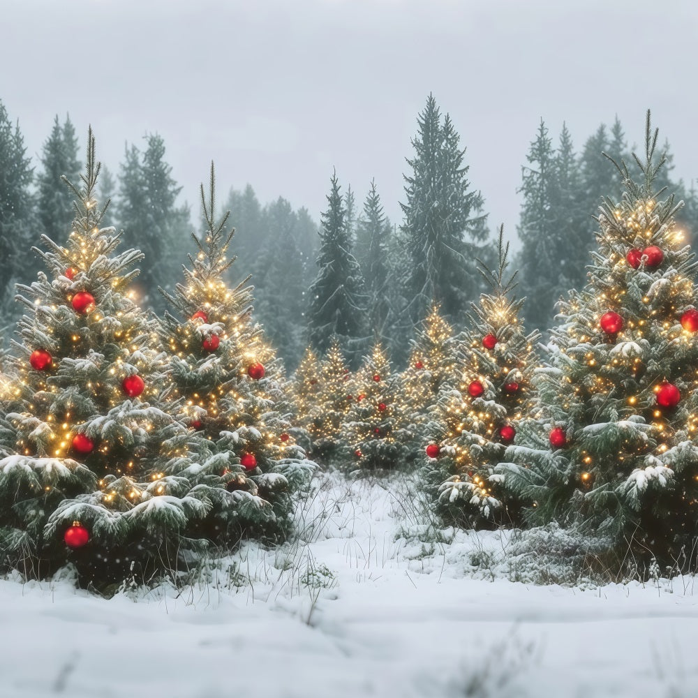Christmas Forest Backdrop Snowy Trees Golden Ornaments Pine Forest Backdrop UK TWW59-147