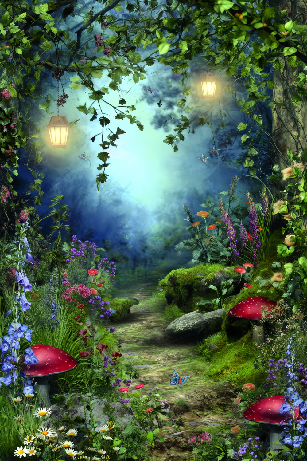 Magical Forest Backdrop Fairy Garden Lantern Fairytale Forest Backdrop UK TWW59-156