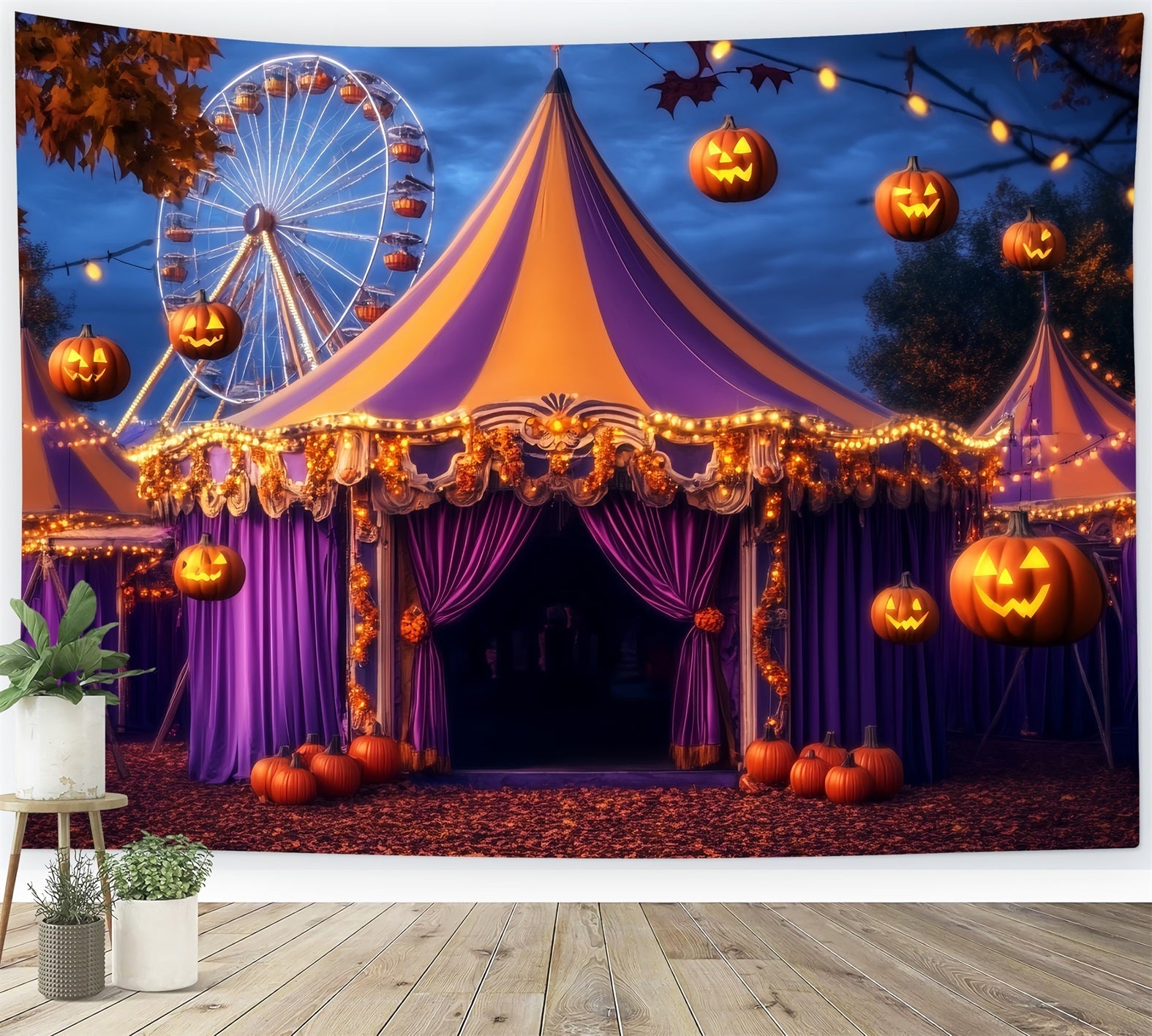 Halloween Circus Backdrop Purple Pumpkin Lantern Circus Backdrop Ideas UK TWW59-18