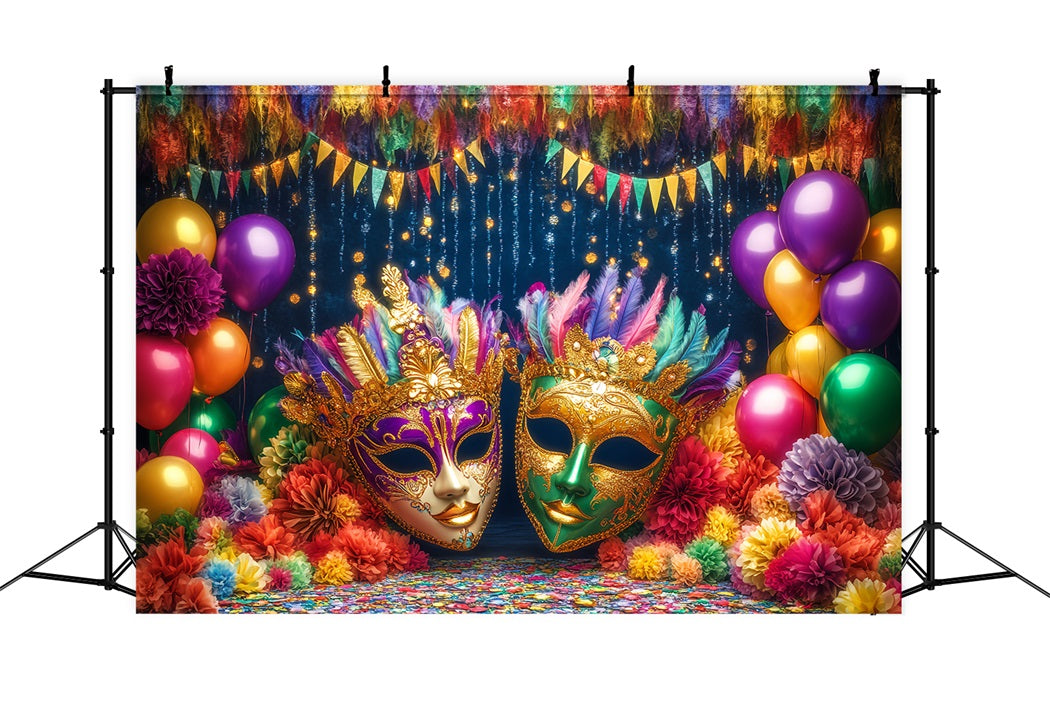 Mask Carnival Backdrop Colorful Balloons Feathered Masquerade Carnival Backdrop UK TWW59-19