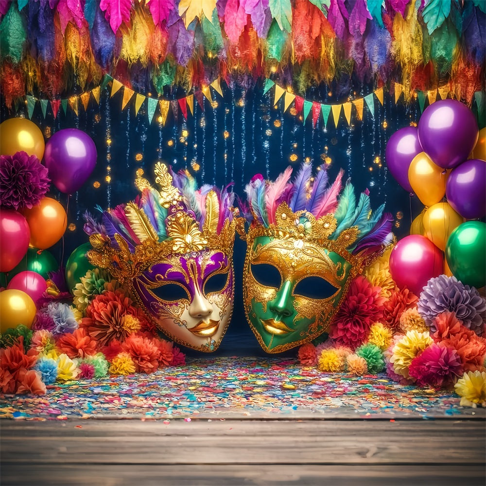 Mask Carnival Backdrop Colorful Balloons Feathered Masquerade Carnival Backdrop UK TWW59-19