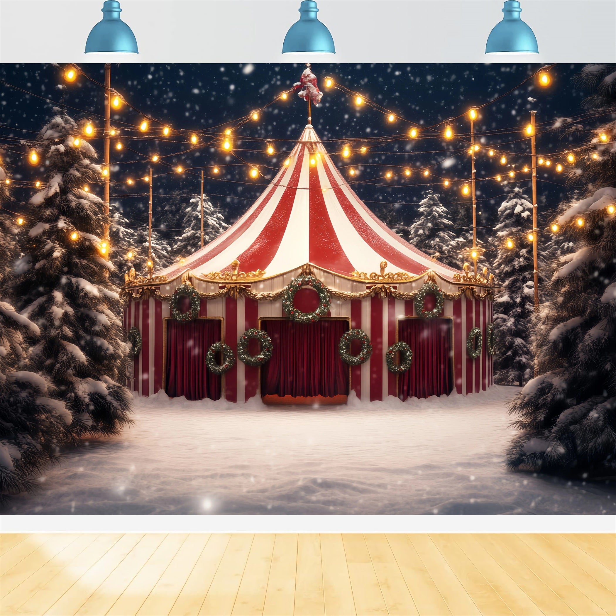 Carnival Tent Backdrop Snowy Wreath Christmas Tent Circus Backdrop Ideas UK TWW59-20