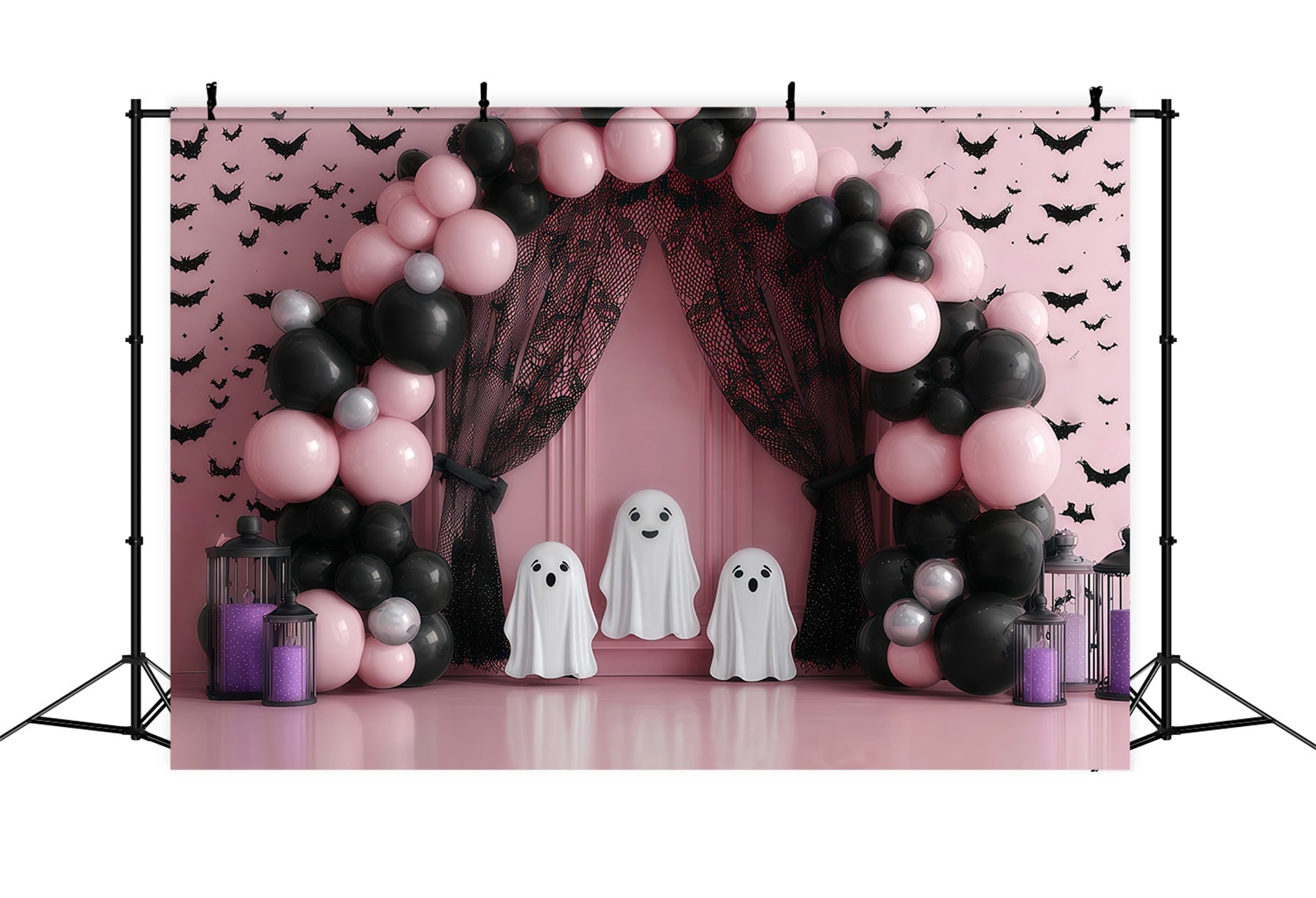 Cake Smash Backdrop Pink Ghost Balloon Arch Smash Cake Backdrop UK TWW59-210