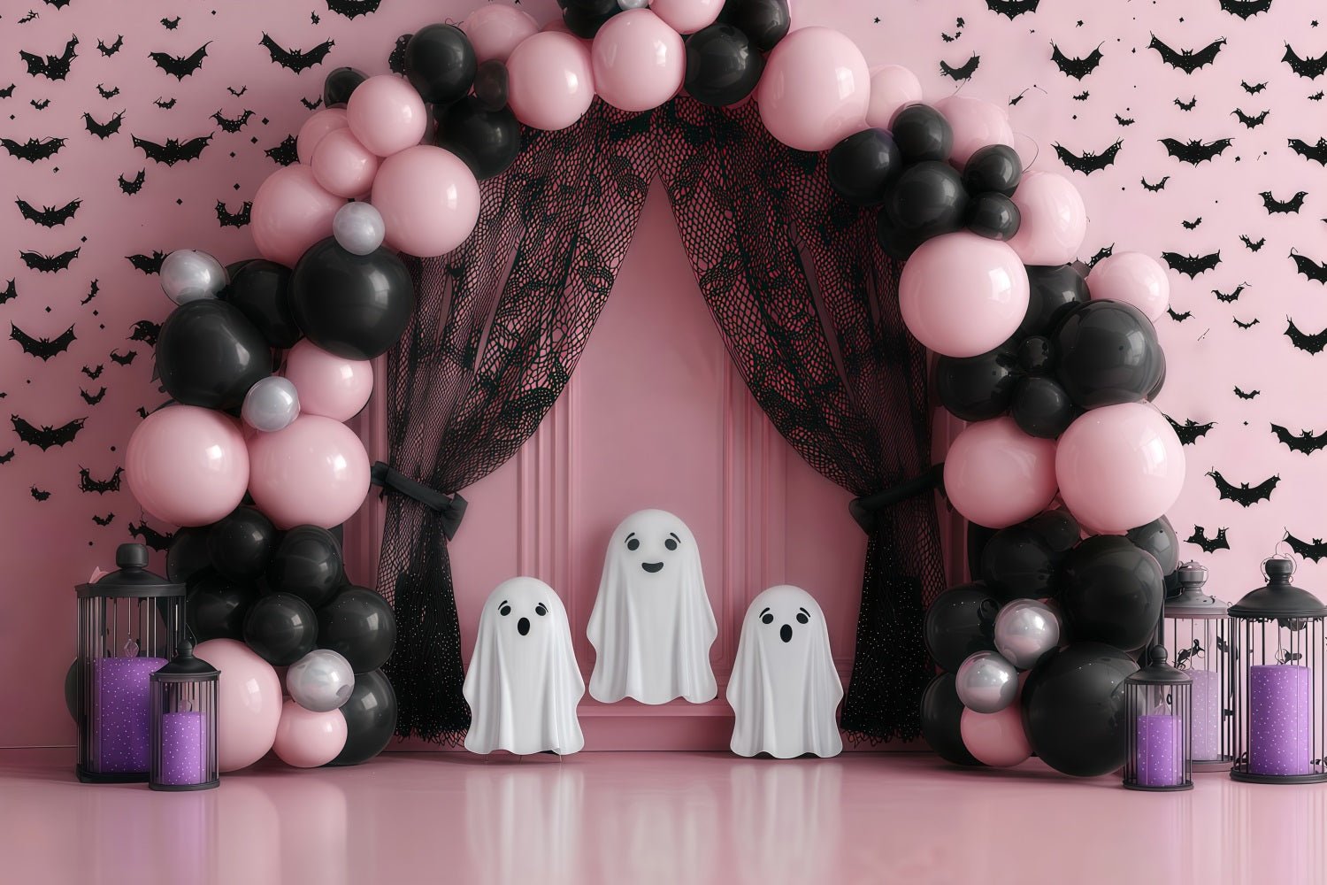 Cake Smash Backdrop Pink Ghost Balloon Arch Smash Cake Backdrop UK TWW59-210