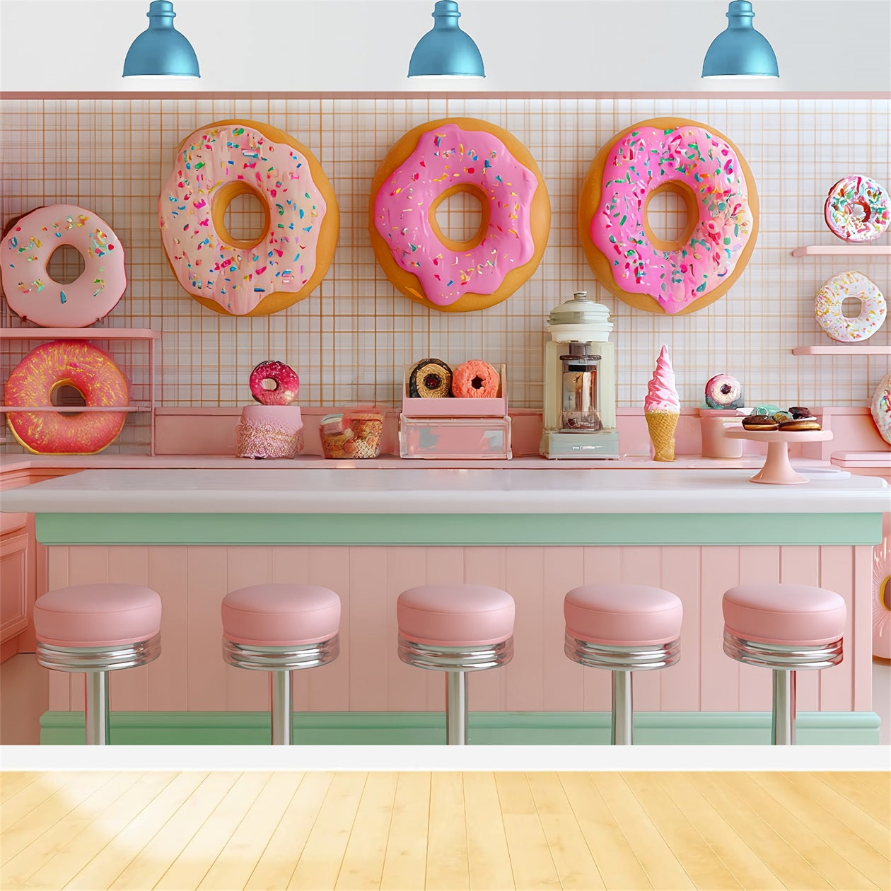 Cake Smash Backdrop Girl Pink Donut Dessert Bar Birthday Backdrop UK TWW59-213