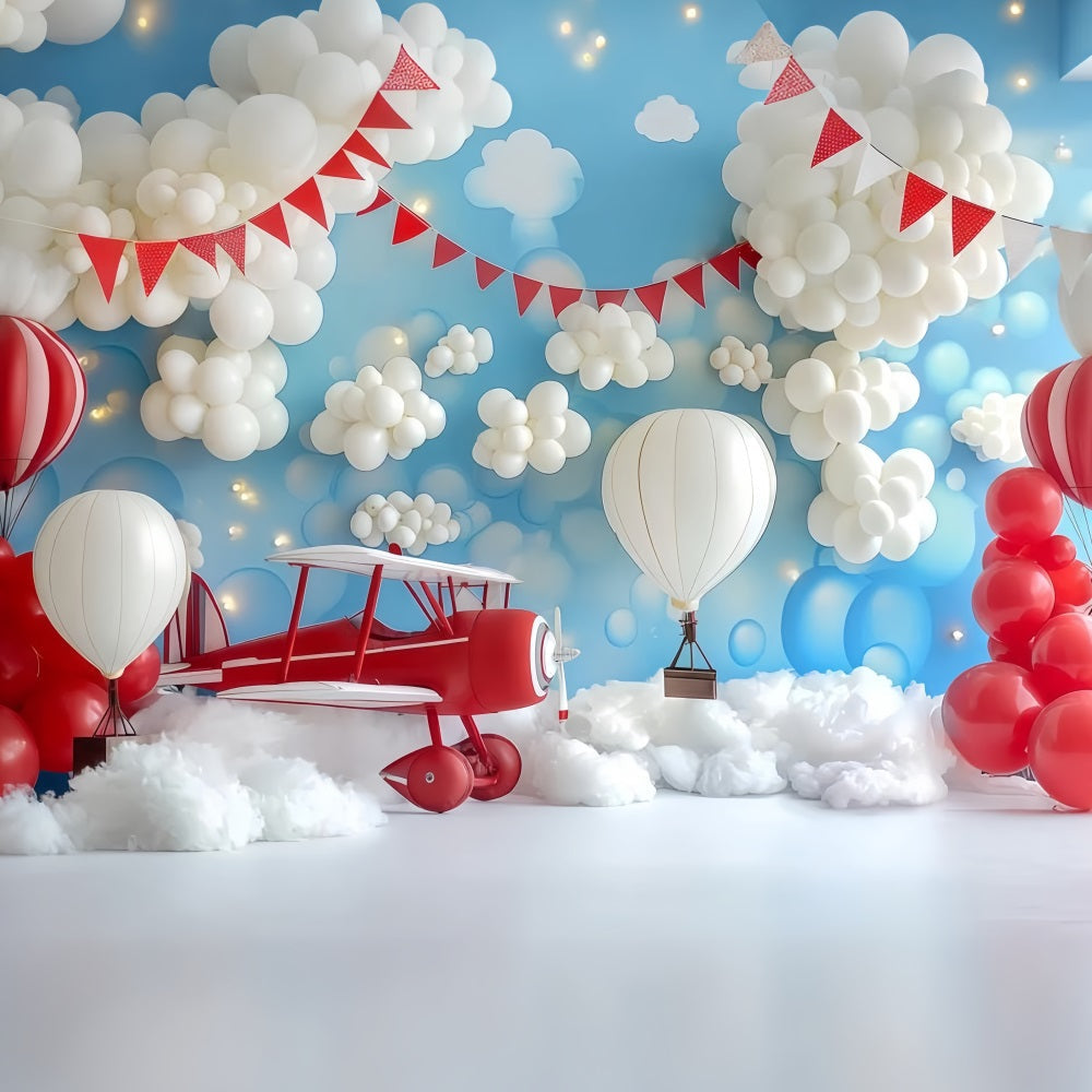 Cake Smash Backdrop Boy Airplane Balloon Cloud Adventure Happy Birthday Backdrop UK TWW59-214