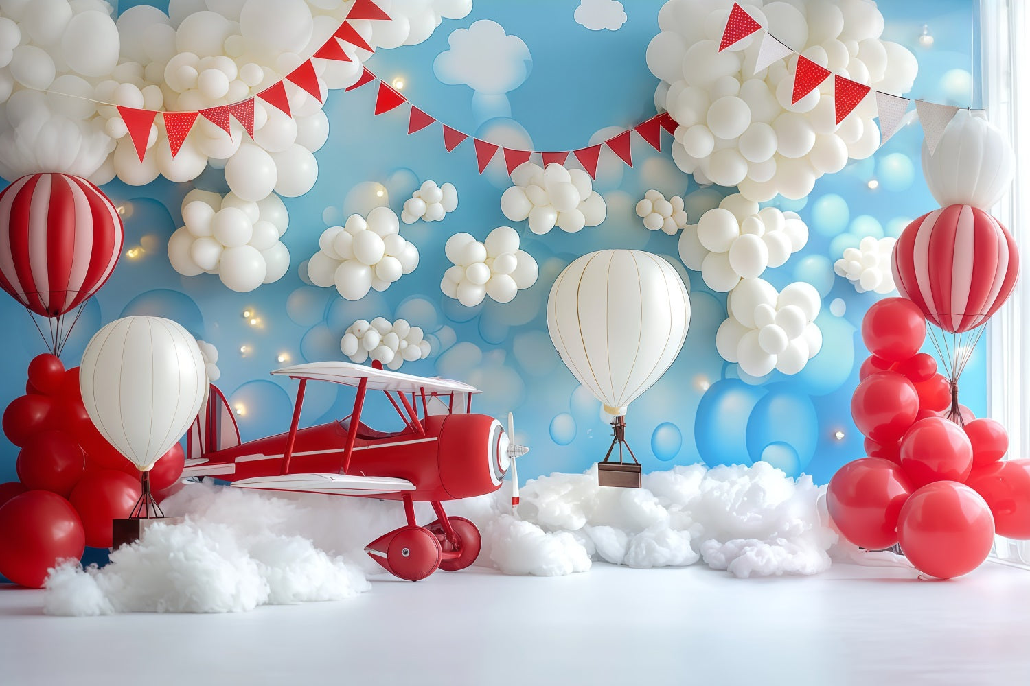 Cake Smash Backdrop Boy Airplane Balloon Cloud Adventure Happy Birthday Backdrop UK TWW59-214