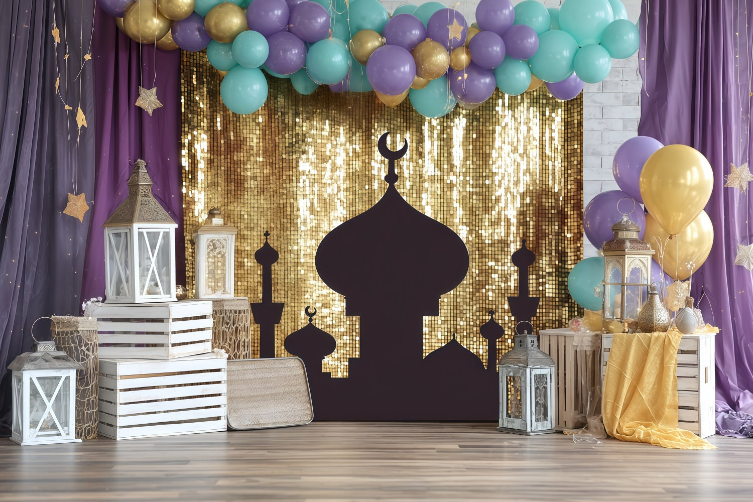Cake Smash Backdrop Golden Lantern Palace Glow Birthday Backdrop UK TWW59-217