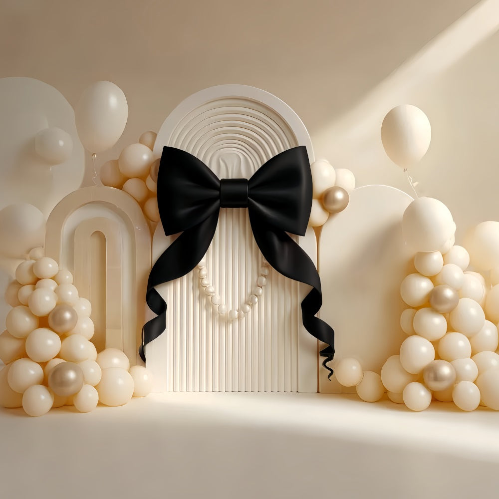 Cake Smash Backdrop Elegant Black Bow Pearl Birthday Backdrop UK TWW59-219