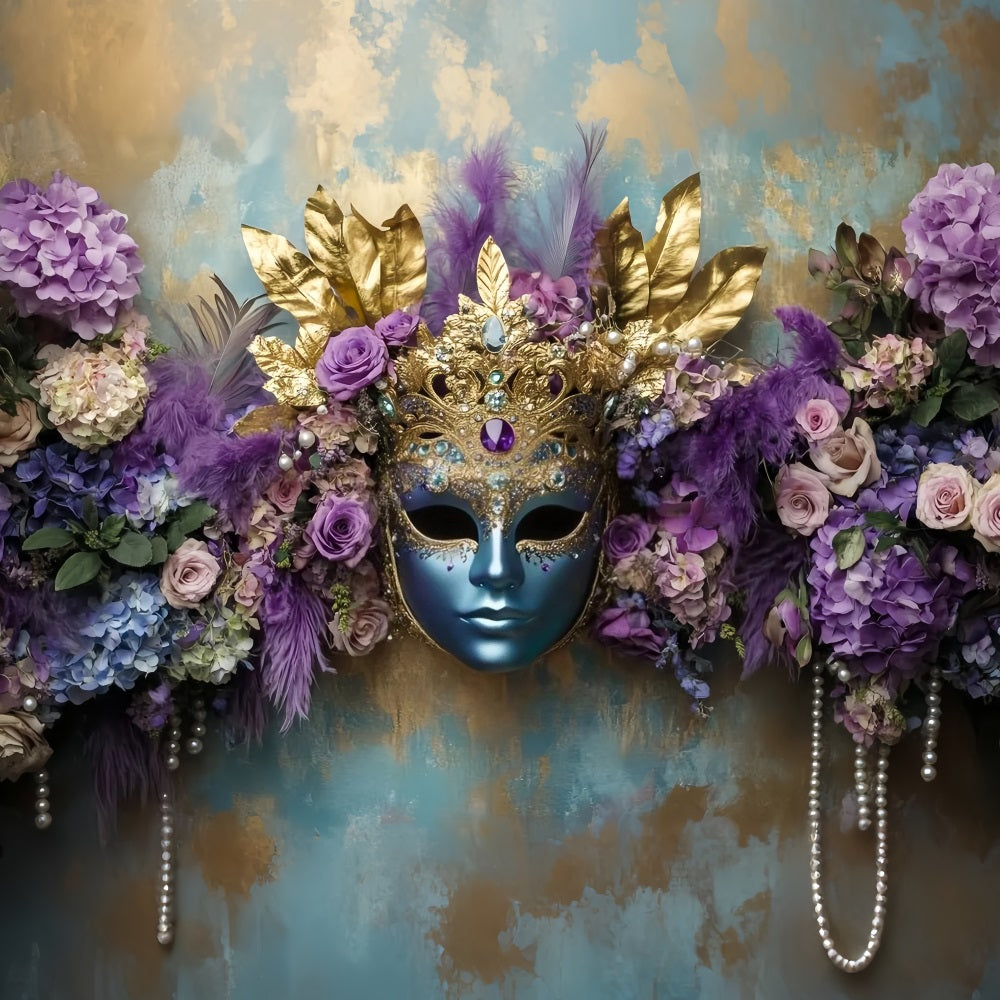 Mask Carnival Backdrop Blue Mask Purple Floral Elegance Carnival Backdrops UK TWW59-22