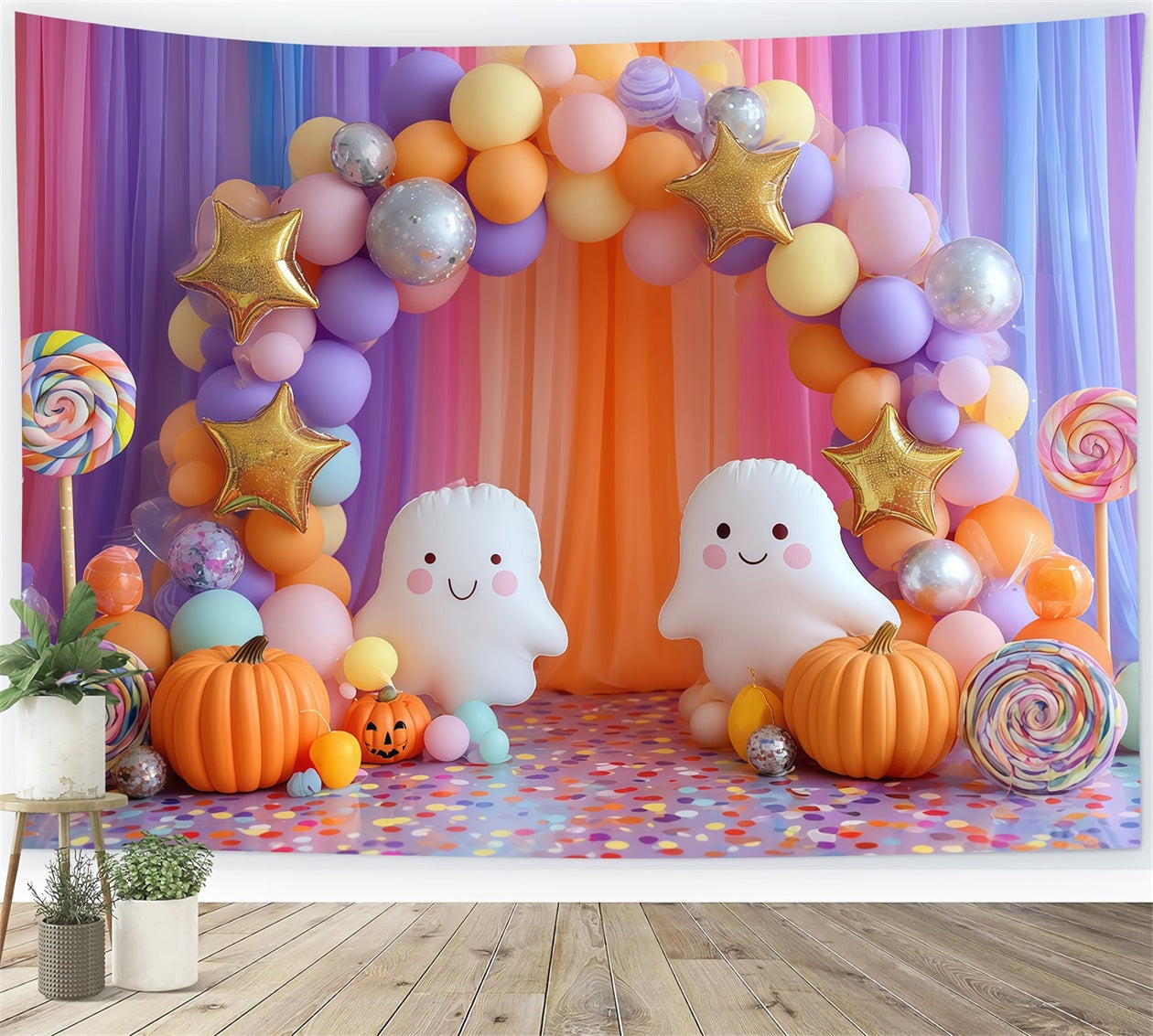Cake Smash Backdrops Colorful Candy Ghost Party Happy Birthday Backdrop UK TWW59-231