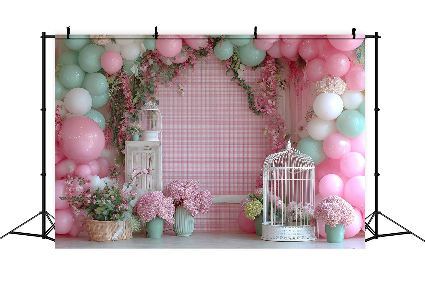 Cake Smash Backdrop Pastel Garden Balloon Bloom Birthday Backdrop UK TWW59-232