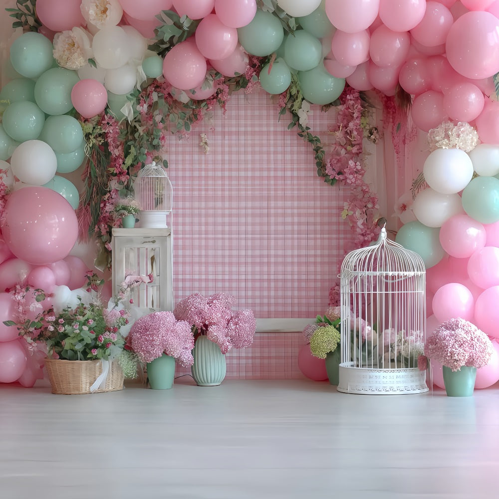 Cake Smash Backdrop Pastel Garden Balloon Bloom Birthday Backdrop UK TWW59-232