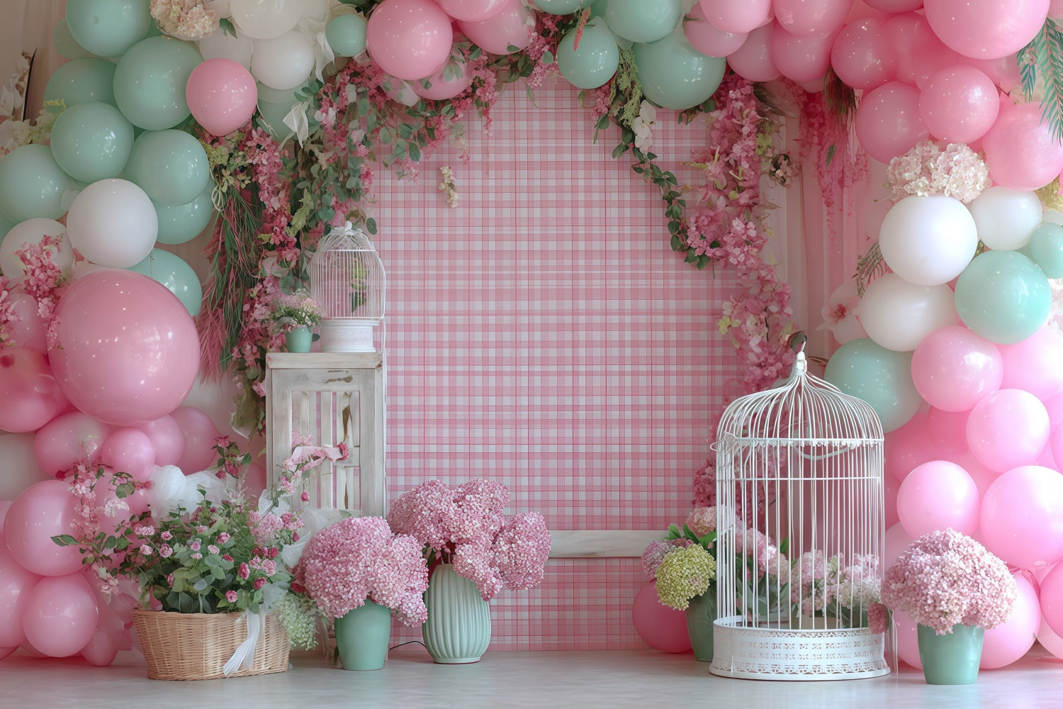 Cake Smash Backdrop Pastel Garden Balloon Bloom Birthday Backdrop UK TWW59-232