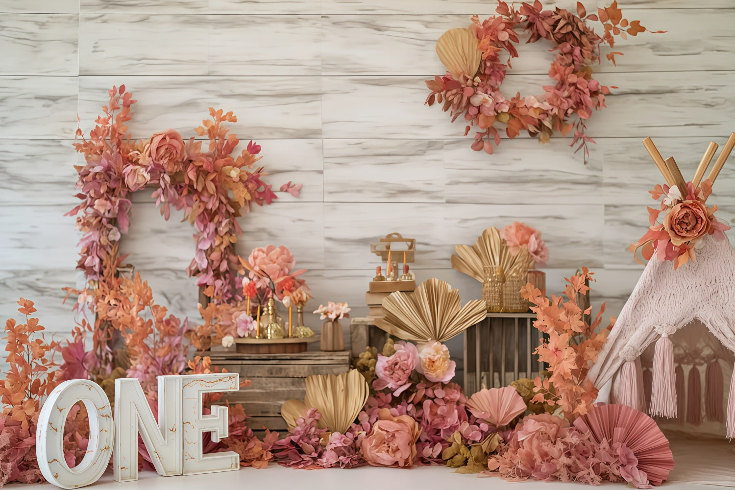 Cake Photography Backdrops Autumn Floral Rustic Charm 1st Birthday Backdrop UK TWW59-241