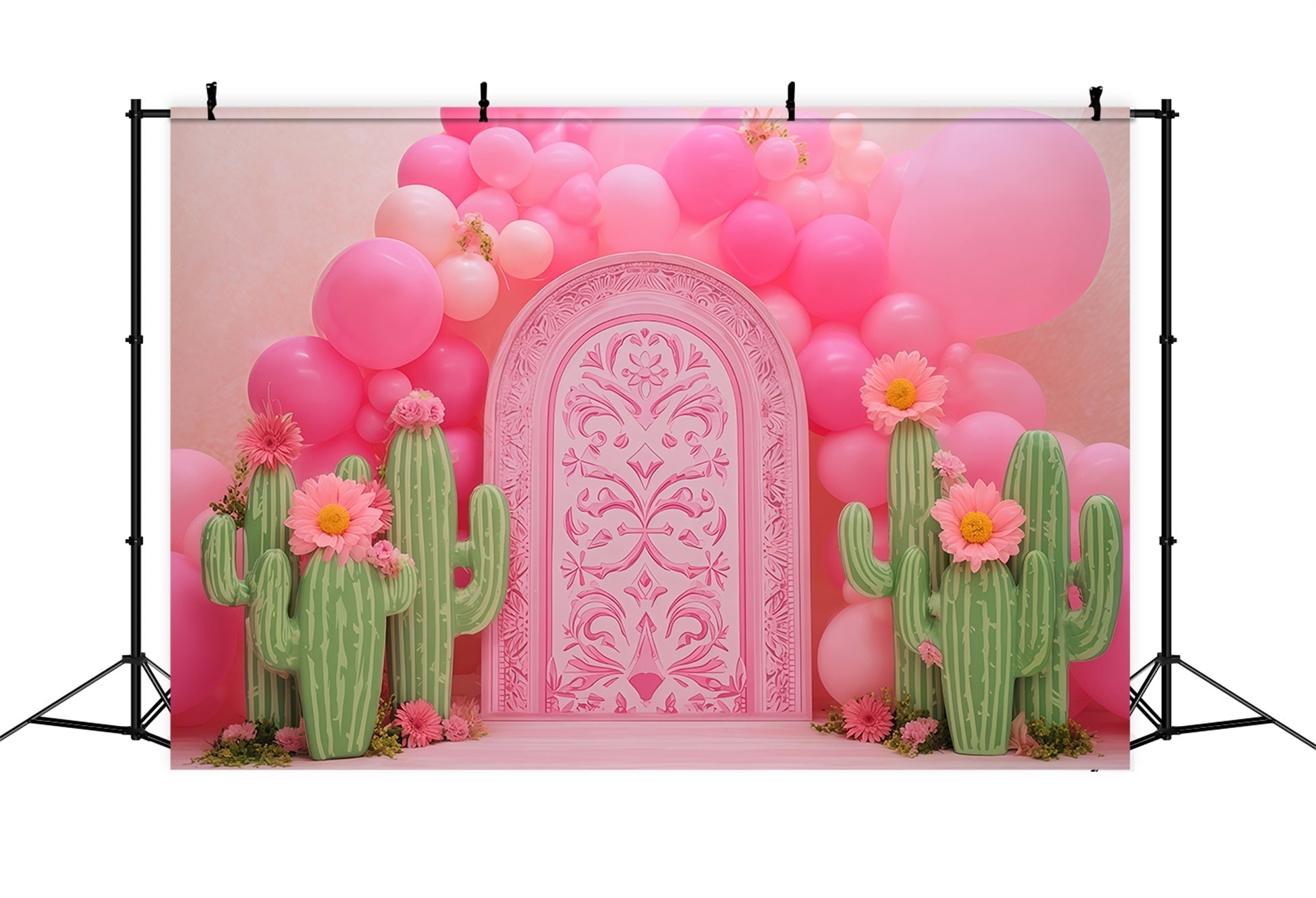 Cake Smash Photography Backdrop Pink Cactus Balloon Garden Birthday Backdrops UK TWW59-242