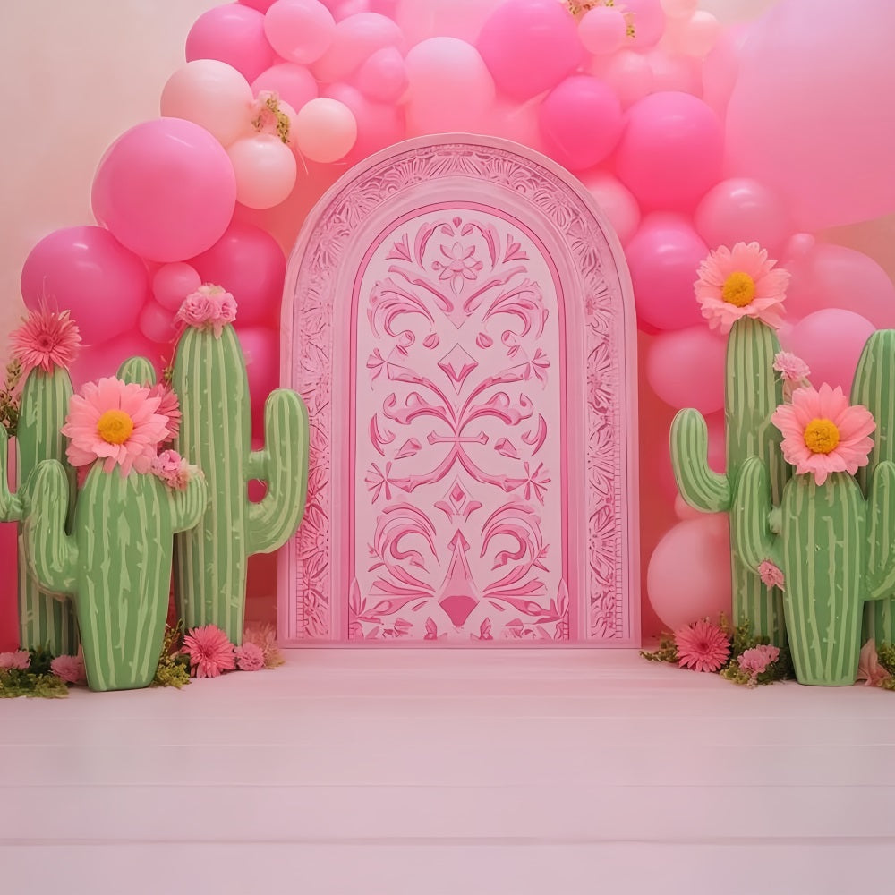 Cake Smash Photography Backdrop Pink Cactus Balloon Garden Birthday Backdrops UK TWW59-242