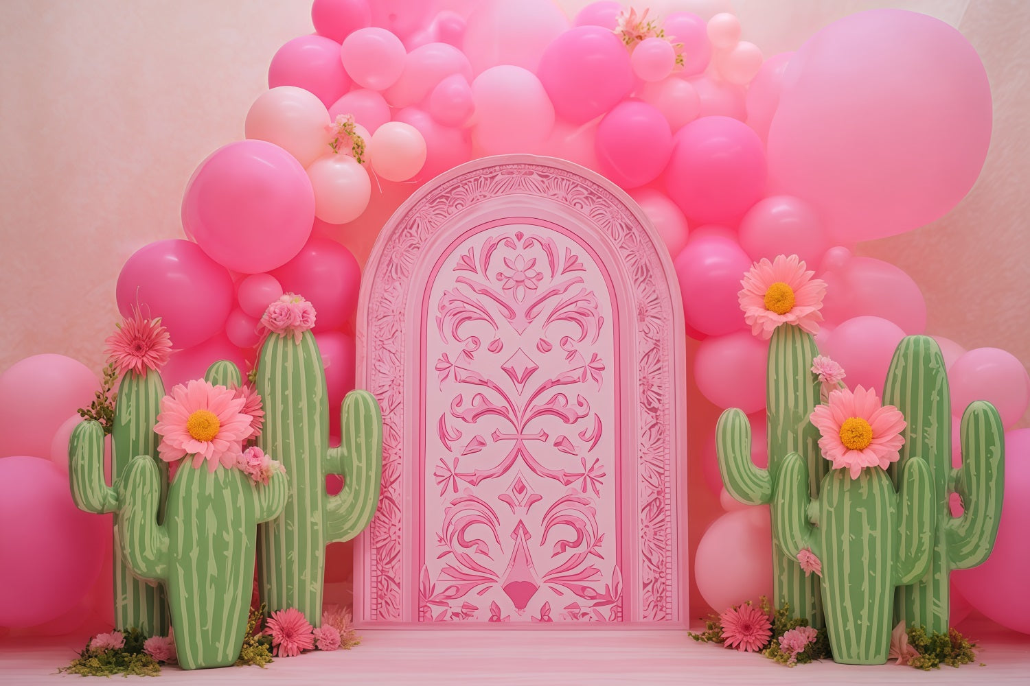Cake Smash Photography Backdrop Pink Cactus Balloon Garden Birthday Backdrops UK TWW59-242