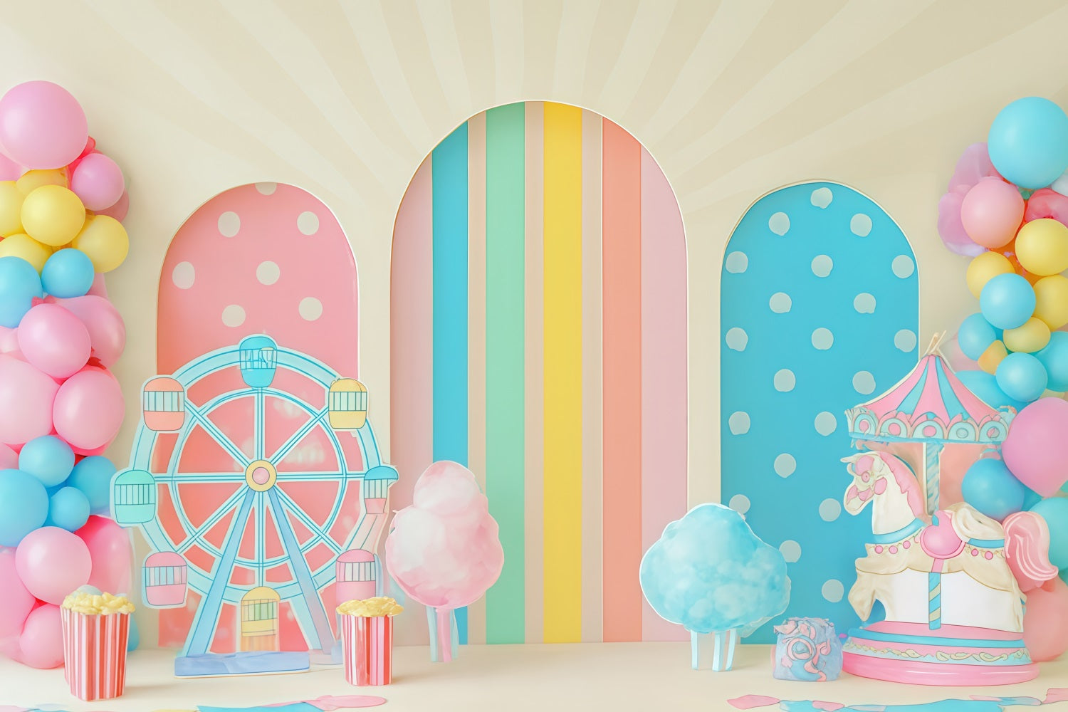 Cake Smash Backdrops Pastel Carnival Funland Delight Happy Birthday Backdrop UK TWW59-244