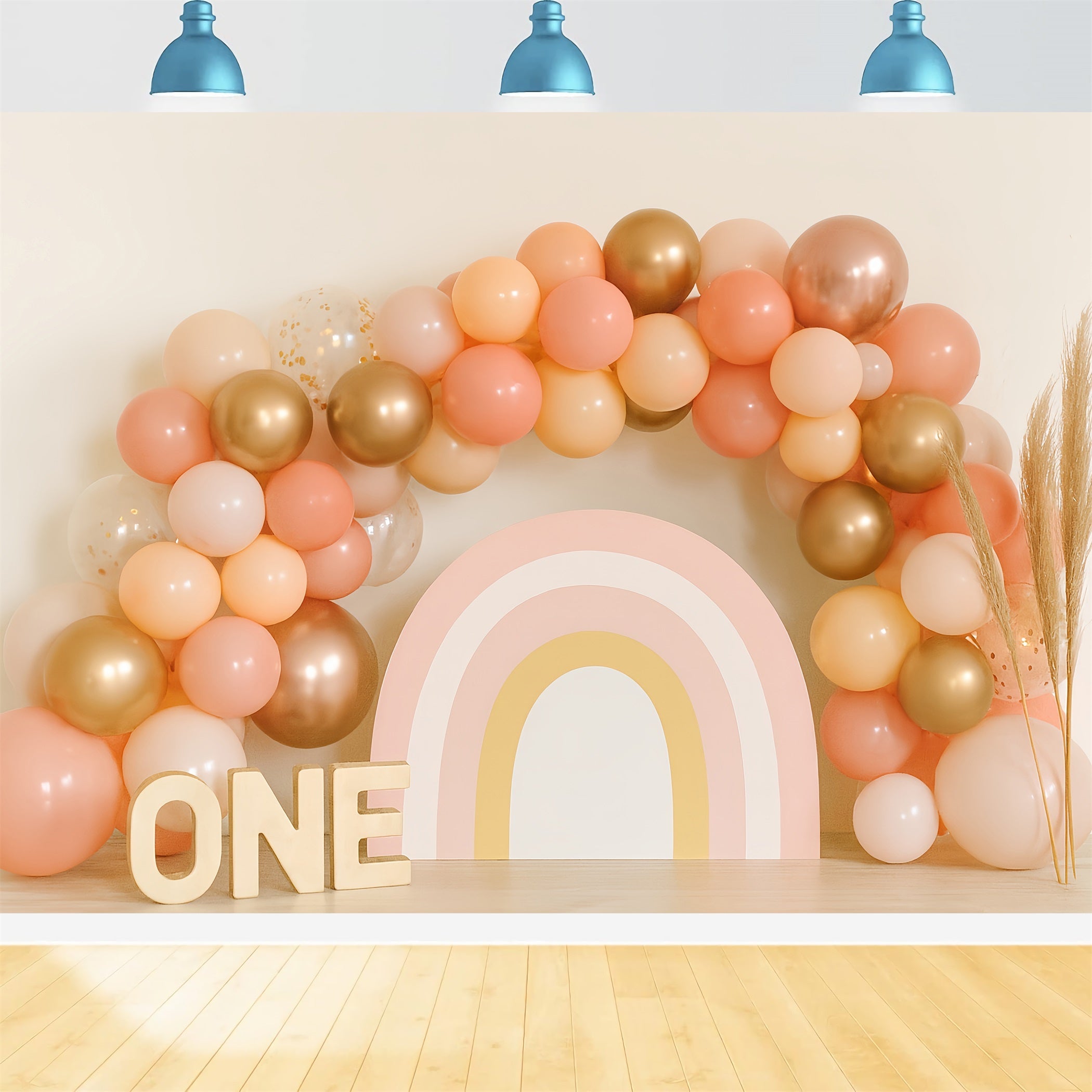 Cake Smash Backdrop Golden Peach Rainbow Arch 1st Birthday Backdrop UK TWW59-245