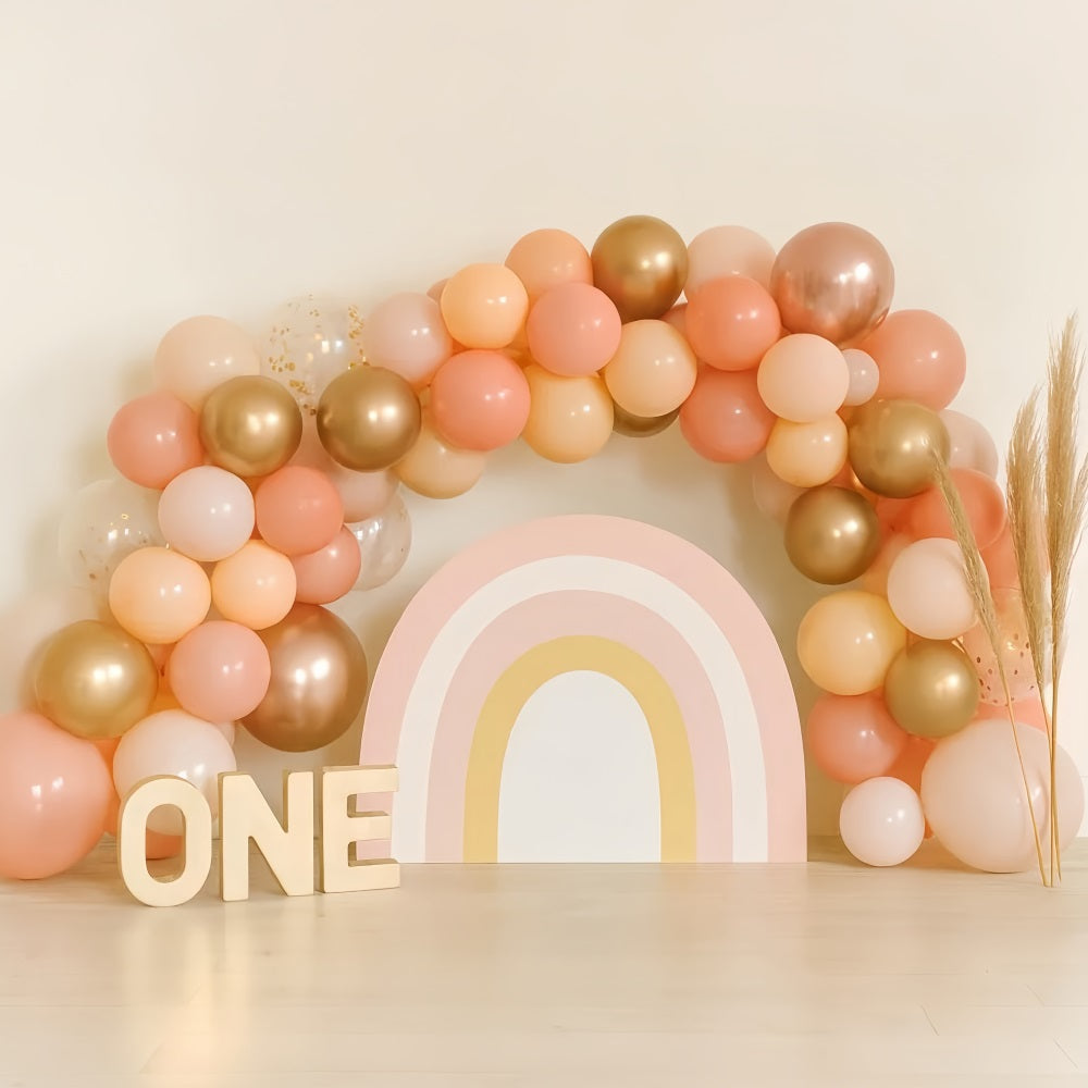 Cake Smash Backdrop Golden Peach Rainbow Arch 1st Birthday Backdrop UK TWW59-245