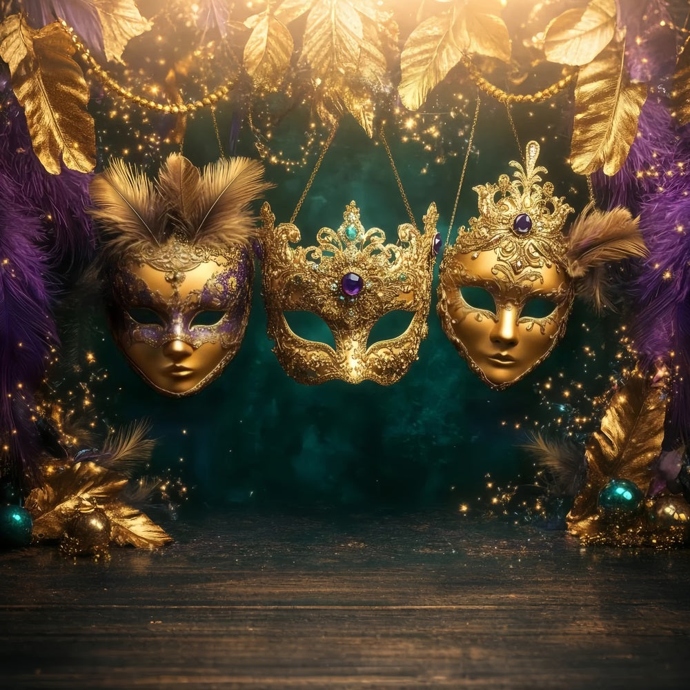 Mask Carnival Backdrop Golden Feathered Masquerade Trio Carnival Backdrop Ideas UK TWW59-25