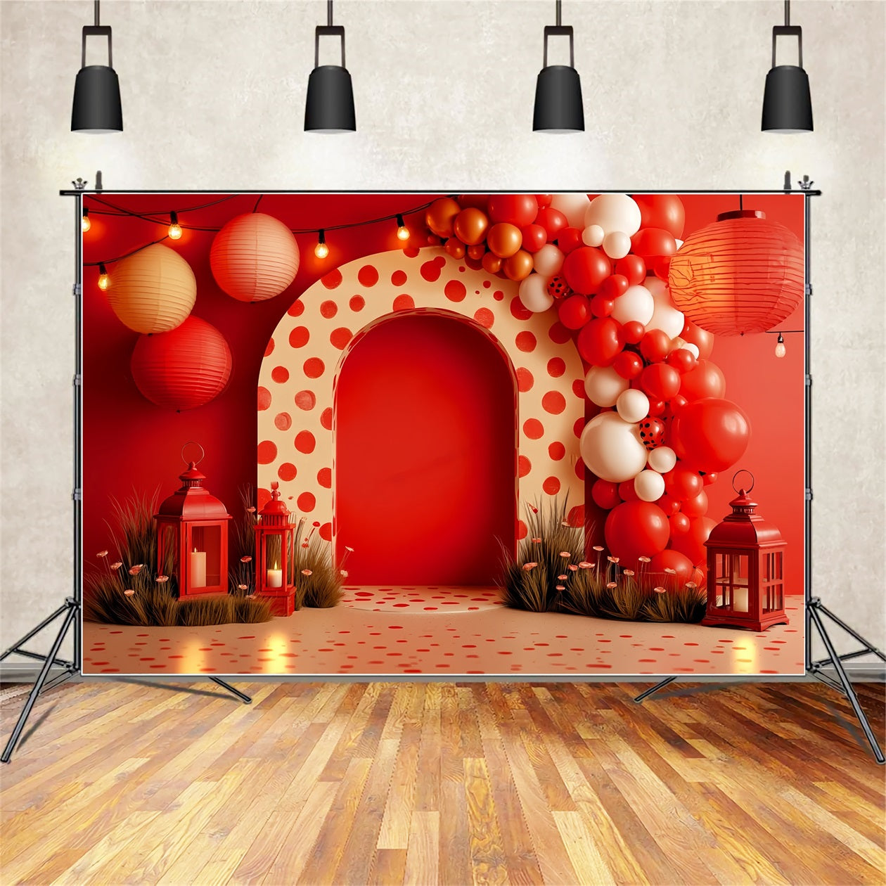 Smash Cake Backdrop Red Lantern Polka Celebration Cake Smash Photography Backdrop UK TWW59-251