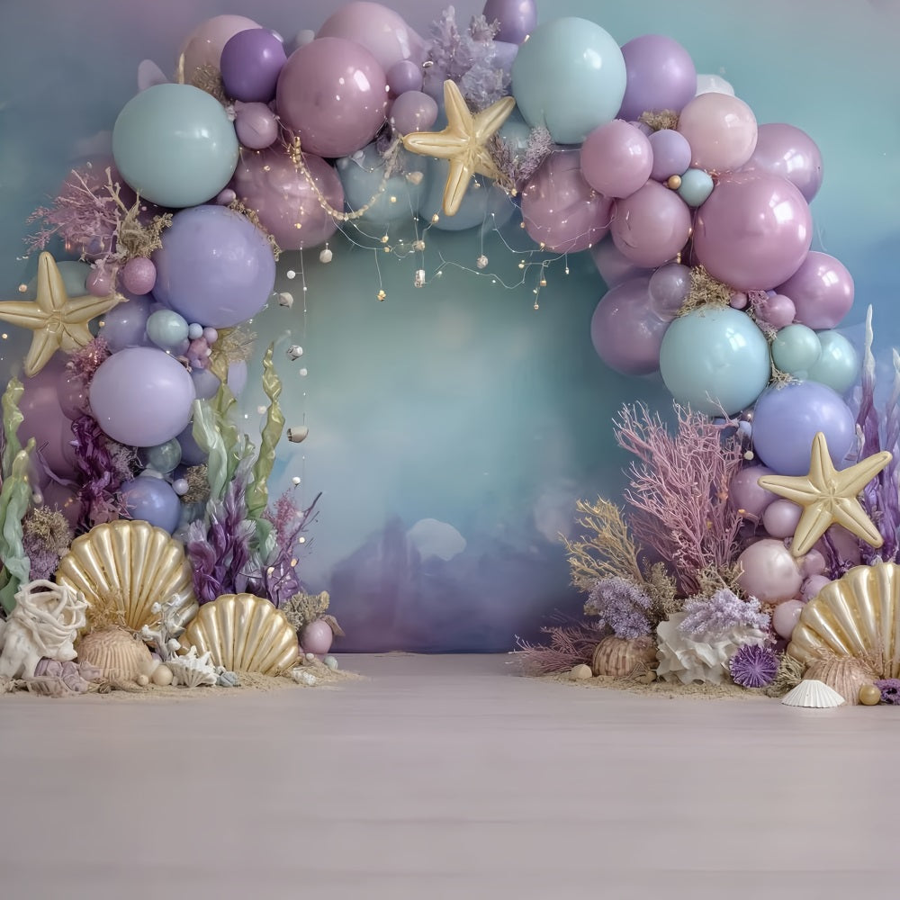 Cake Smash Backdrop Girl Mermaid Ocean Fantasy Glow Happy Birthday Backdrop UK TWW59-253