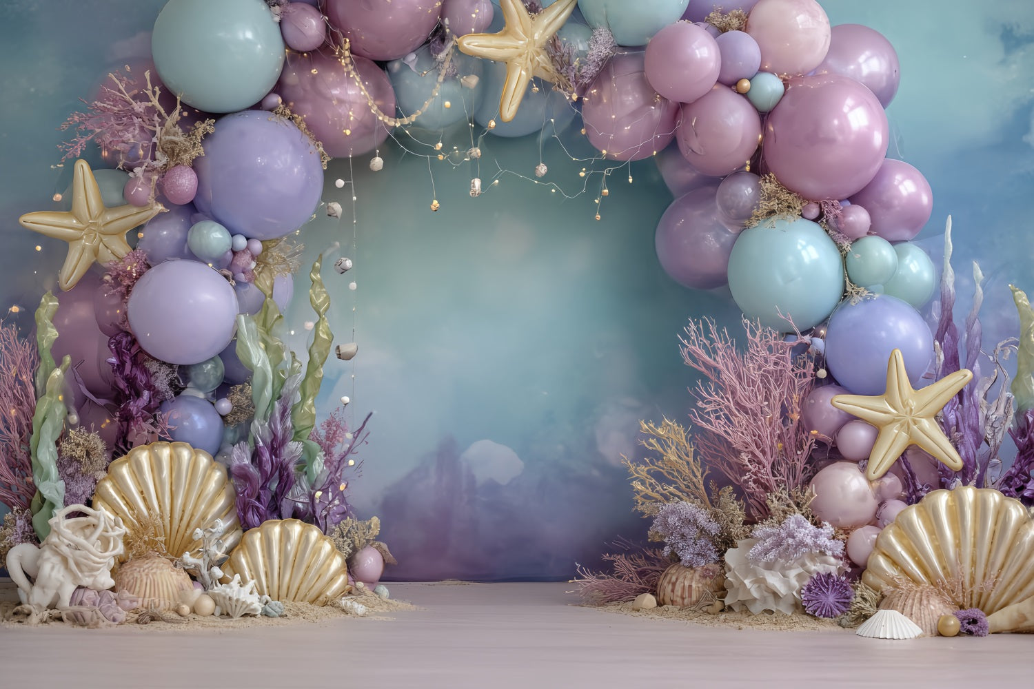 Cake Smash Backdrop Girl Mermaid Ocean Fantasy Glow Happy Birthday Backdrop UK TWW59-253
