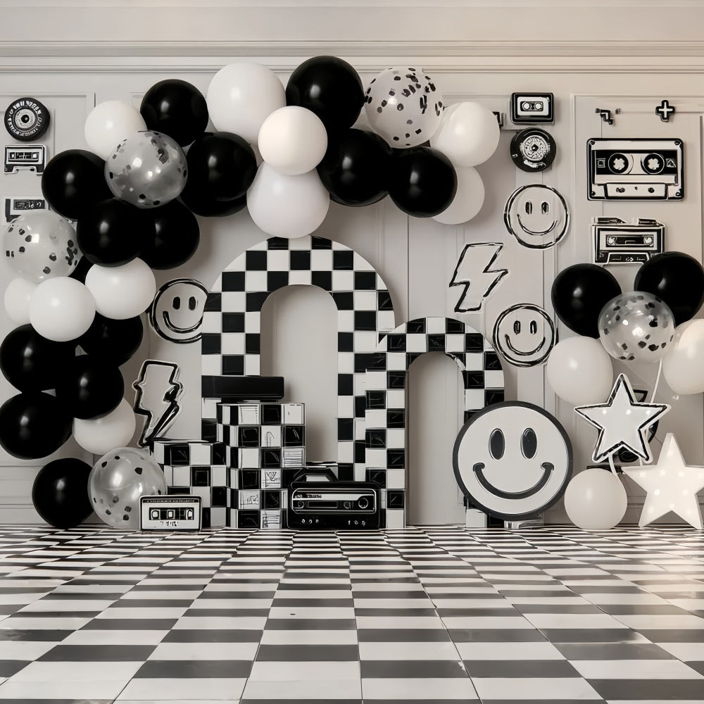 Cake Smash Photography Backdrop Retro Checkerboard Smile Party Birthday Backdrops UK TWW59-255