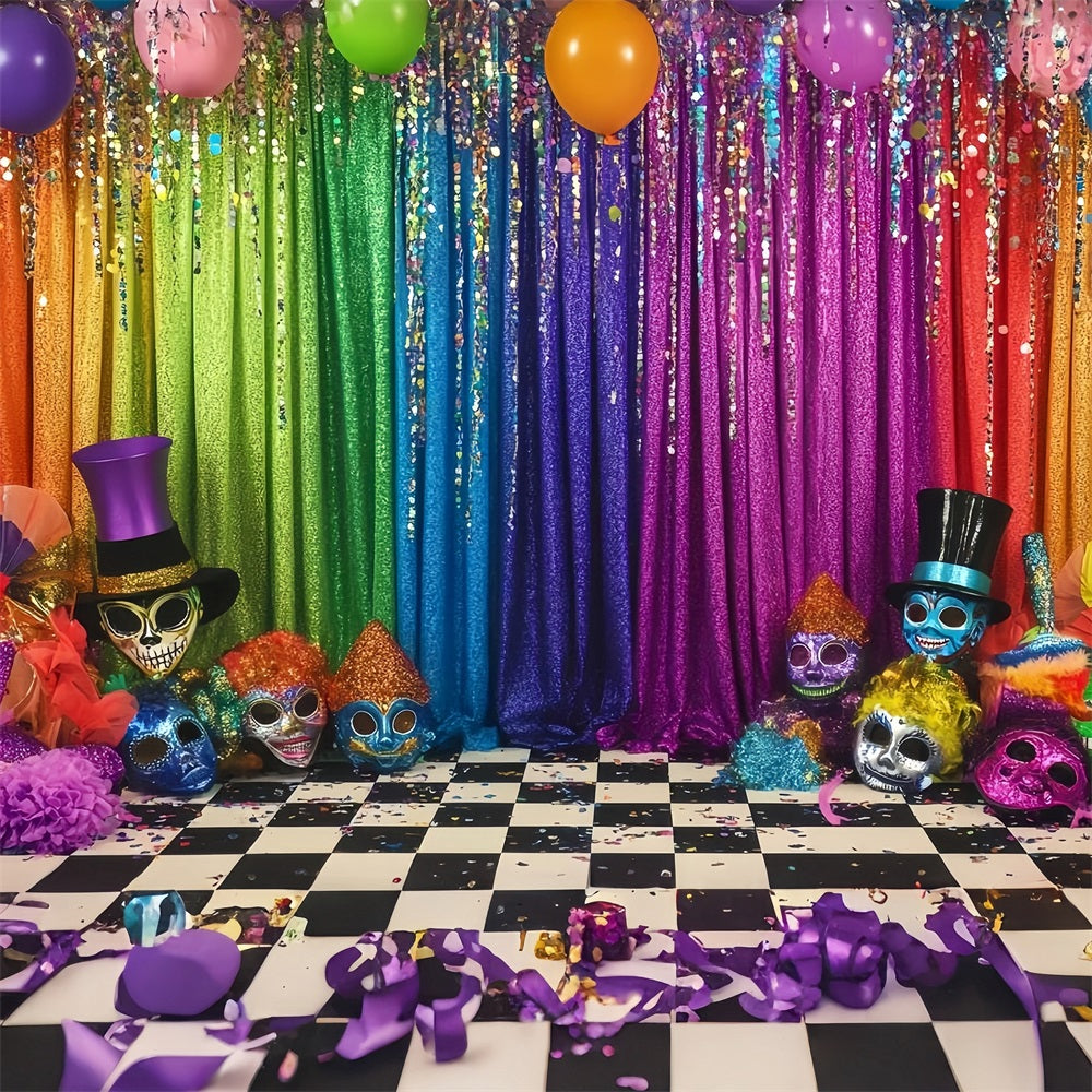 Mask Carnival Backdrop Rainbow Glitter Stage Mask Carnival Backdrop Ideas UK TWW59-3