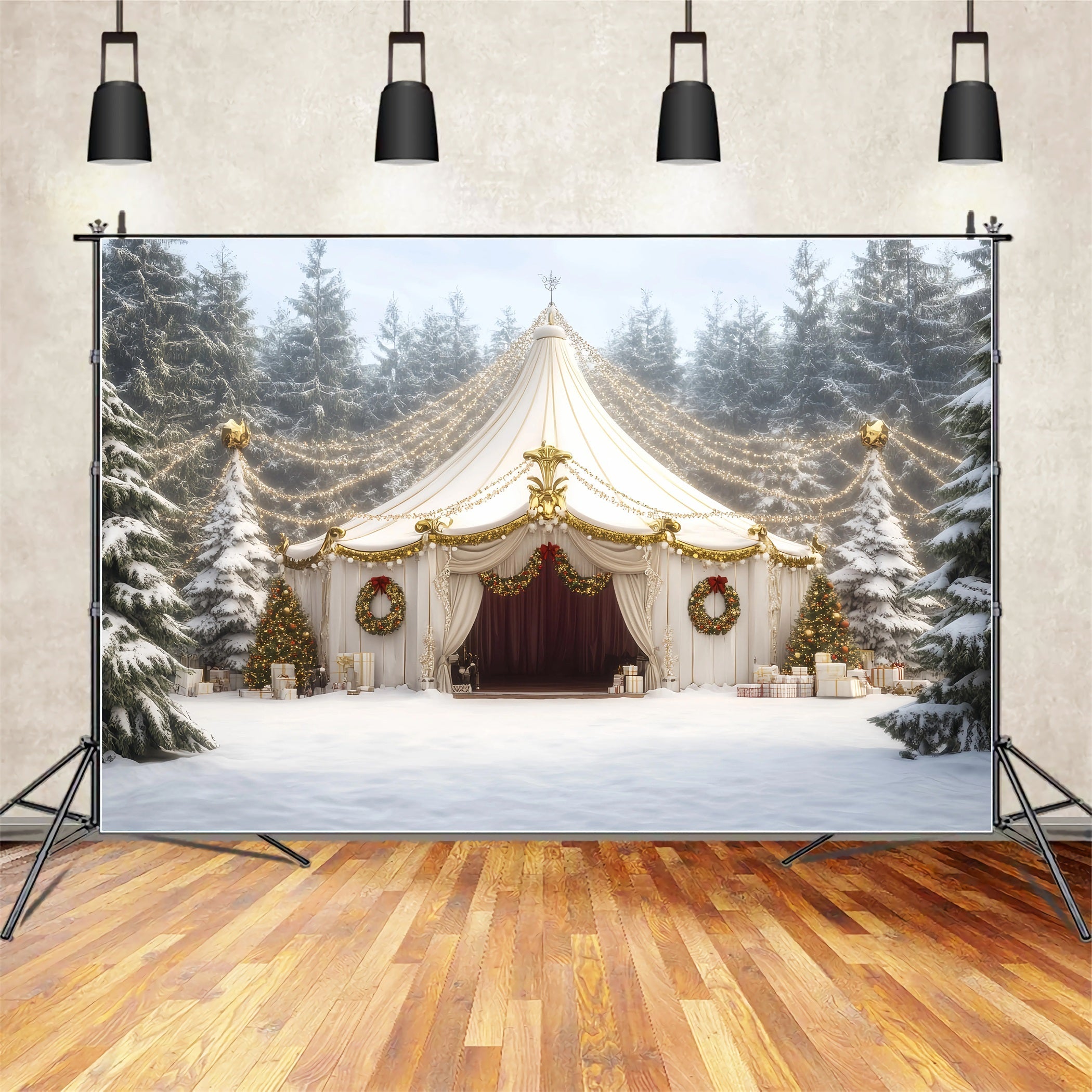 Christmas Circus Backdrop White Christmas Garland Tent Circus Backdrop Ideas UK TWW59-31